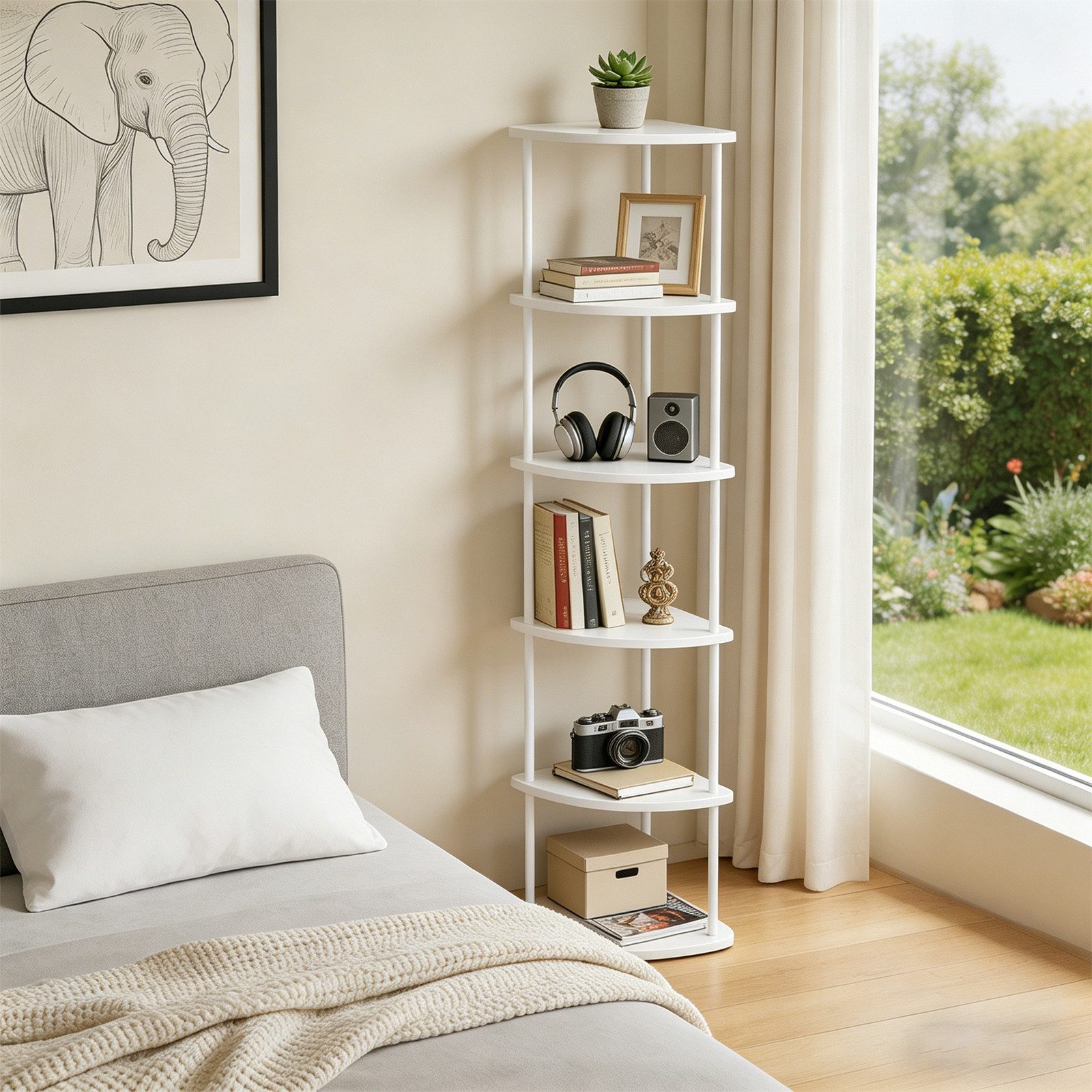 JEOBEST Eckregal Bücherregal mit 6 Ebenen, Aufbewahrungsregal, Pflanzenregal, H: 154cm, Industrial-Design, mit Stahlrahmen – Bild 5 von 5