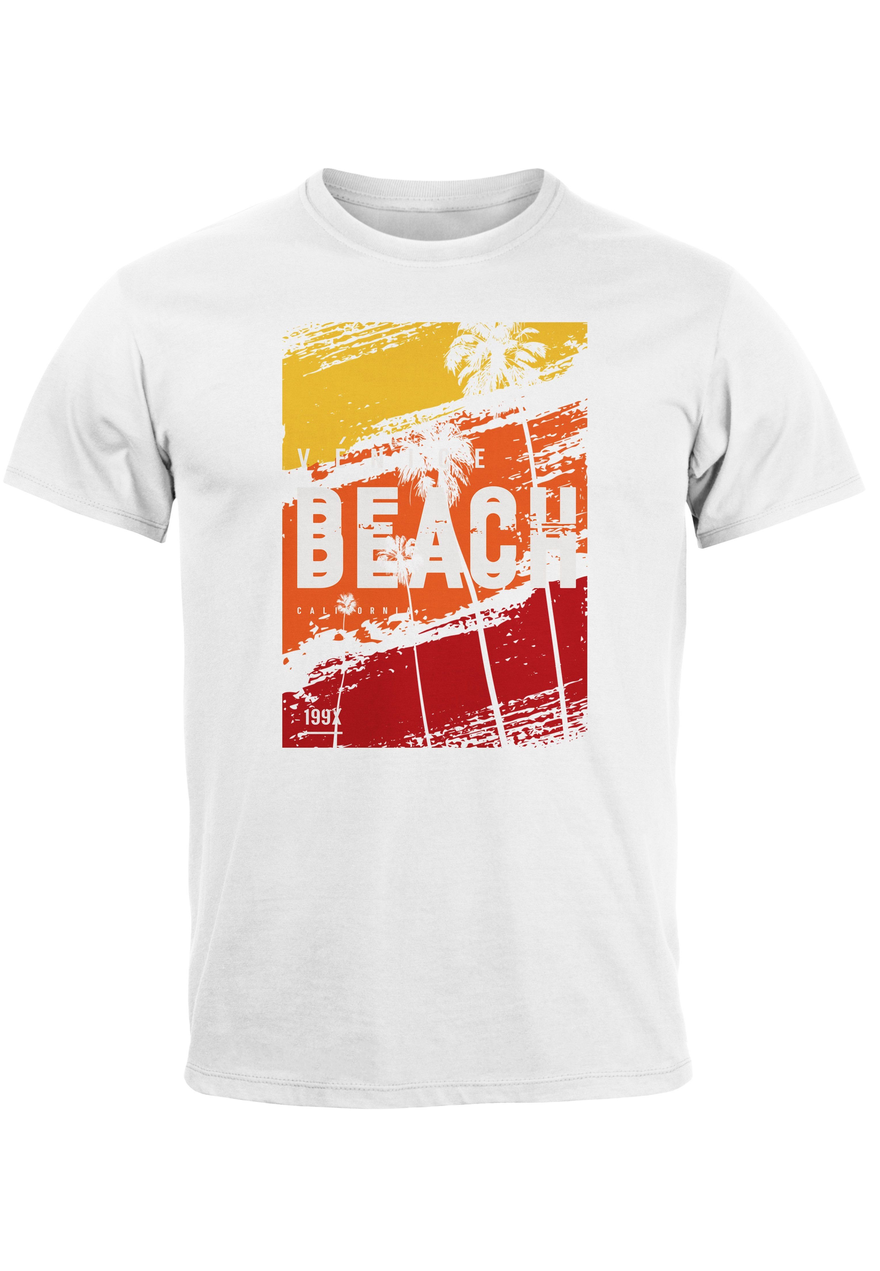 Neverless Print-Shirt Herren T-Shirt Sommer Venice Beach Surfing Motiv Aufdruck Strand Palme mit Print weiß