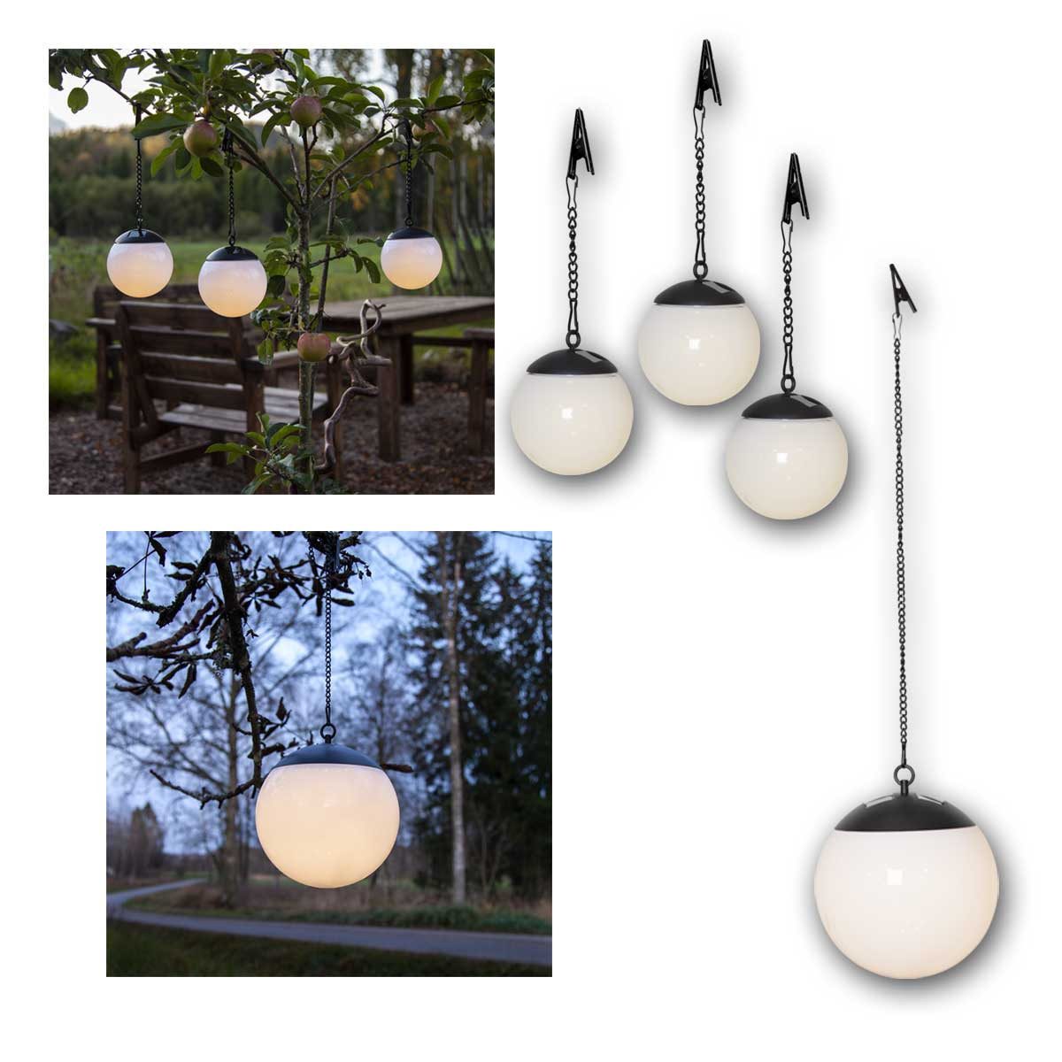 STAR TRADING LED Solarleuchte LED Solar-Kugeln Set zum Aufhängen Ø10cm/Ø20cm, warmweiß