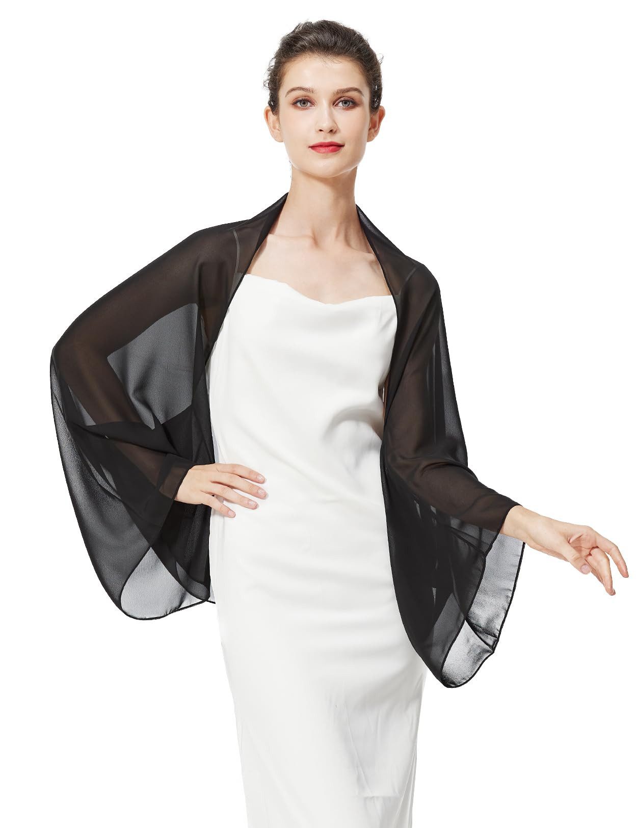 Zaewry Modeschal Damen Chiffon-Bolero, locker geschnitten, mit langen Ärmeln, ideal als Überwurf für Sommerhochzeiten, Abendveranstaltungen
