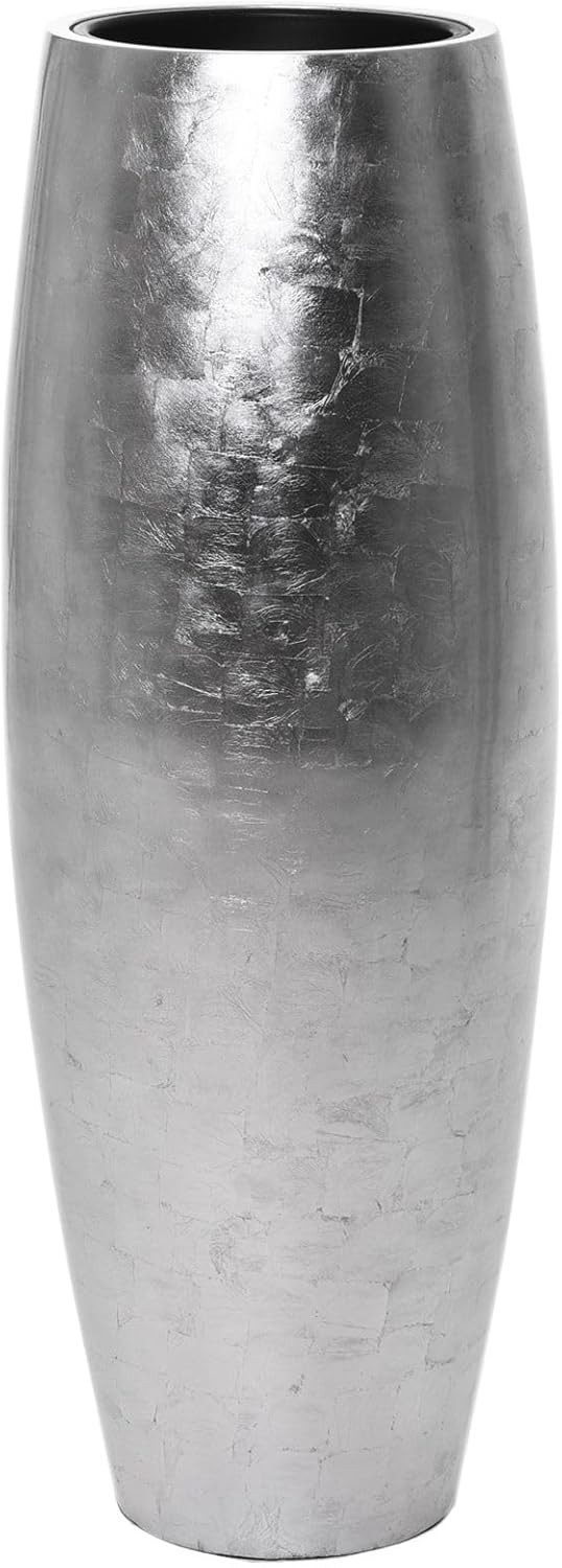 VIVANNO Bodenvase Fiberglas MAGNUM Rund - Silber Blattoptik Hochglanz (1 St), 30x80 cm