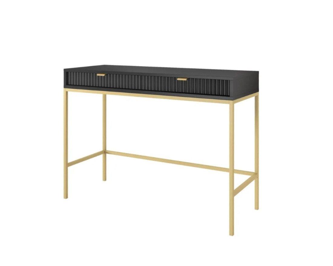Deine Möbel 24 Schminktisch NOVO T104 Hochkommode Weiß Grau Schwarz Premium (Set, 2-St., Wohnzimmer Flur Schlafzimmer Goldene Griffe), geriffelte Fronten 104 cm breit mit 2 Schubladen