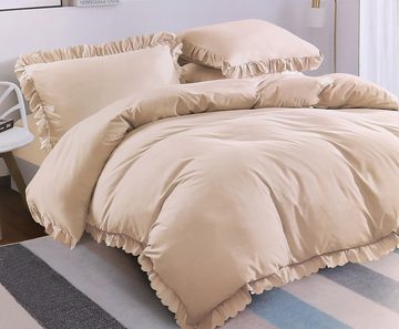 Bettwäsche Beige Bettwäsche mit Rüsche, Baumwollsatin-Bettwäsche, Sarcia.eu