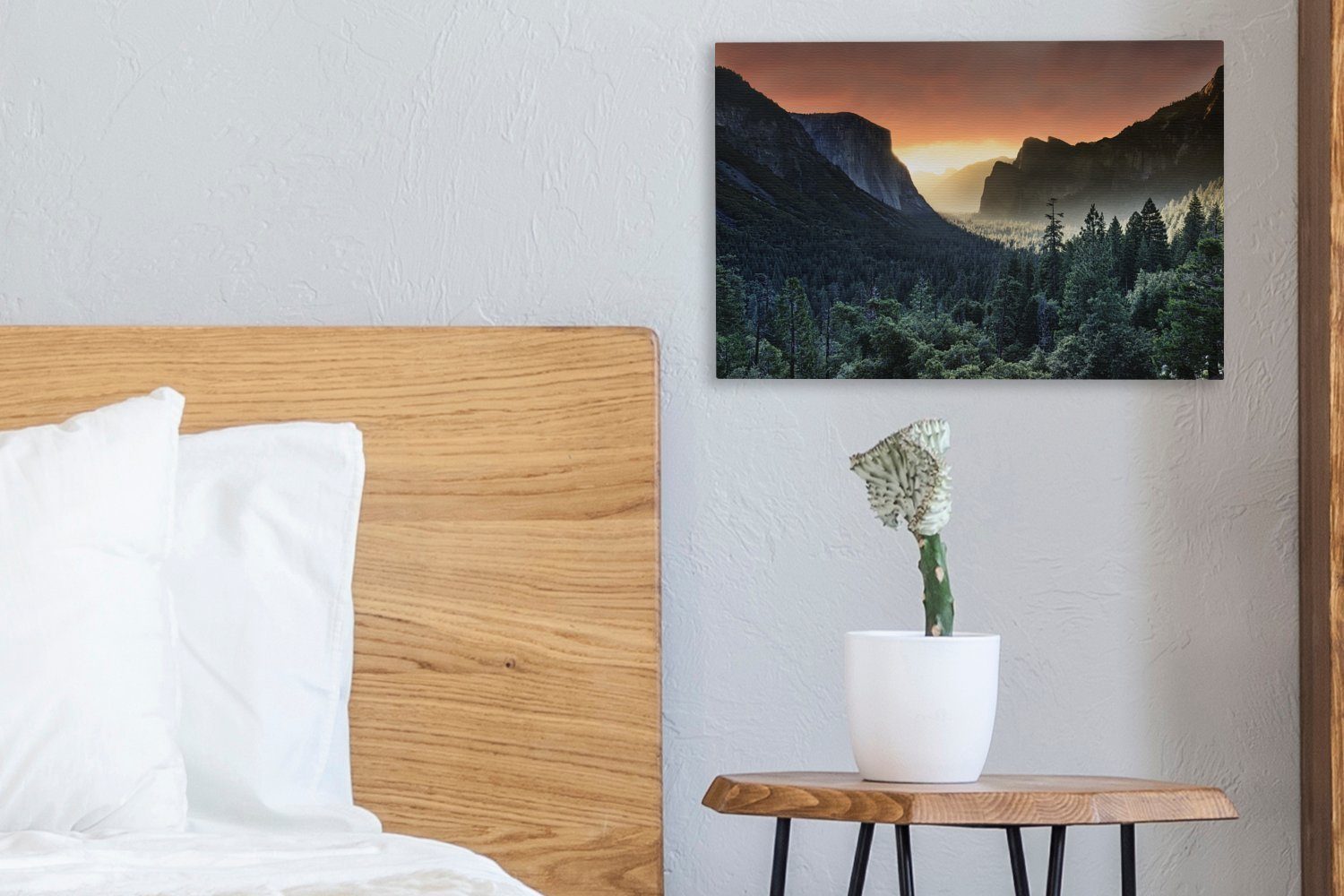 Yosemite-Nationalpark Wanddeko, Aufhängefertig, 30x20 OneMillionCanvasses® Kalifornien, Sonnenaufgang in im Wandbild Leinwandbilder, cm St), (1 Leinwandbild