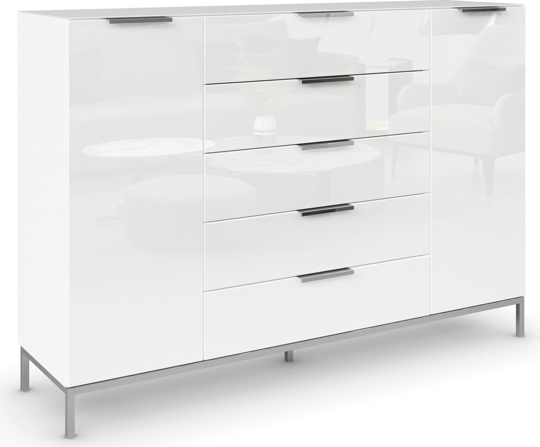 Schubkastenkommode Kommode Türkommode Sideboard Kombikommode FLIPP mit Glasfront