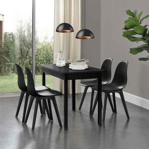 en.casa Essgruppe, (Set, 5-tlg., Esstisch mit 4 Stühlen), »Horten« Küchentisch 120x60 cm Polsterstuhl schwarz