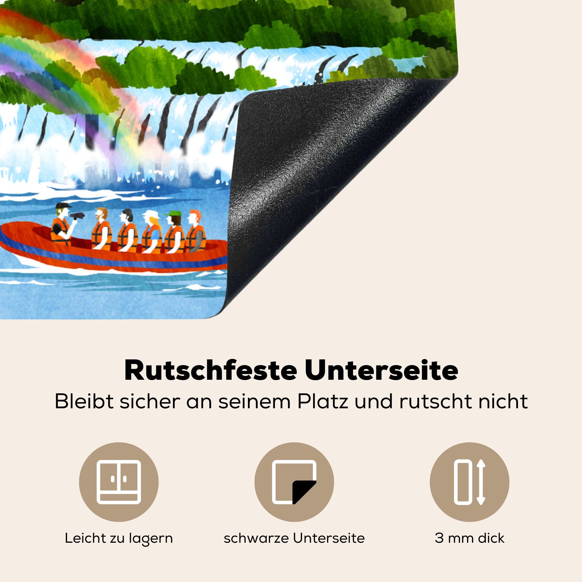 MuchoWow Vinyl, Arbeitsfläche Mobile Rio Ceranfeldabdeckung de Herdblende-/Abdeckplatte tlg), von Bunte cm, 70x52 nutzbar, (1 Janeiro, Illustration