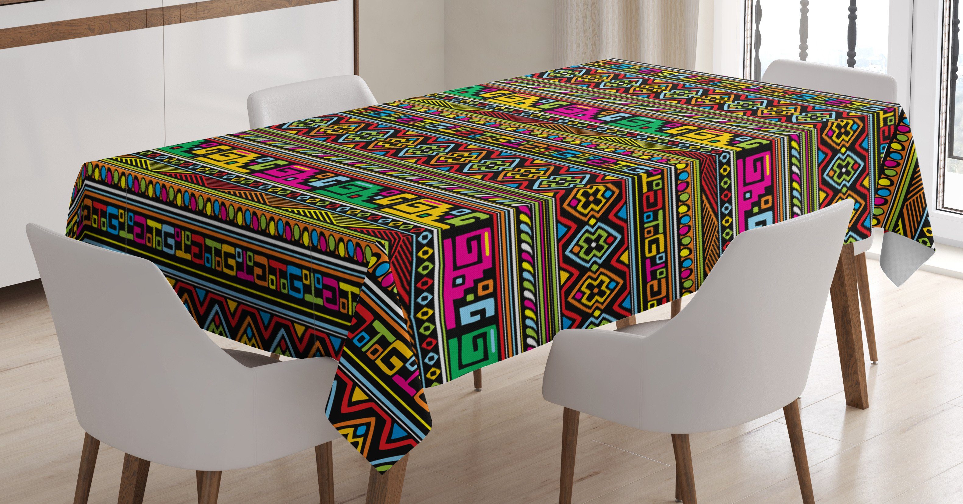 Abakuhaus Tischdecke Farbfest Waschbar Für den Außen Bereich geeignet Klare Farben, afrikanisch Bunte Indigene Kunst