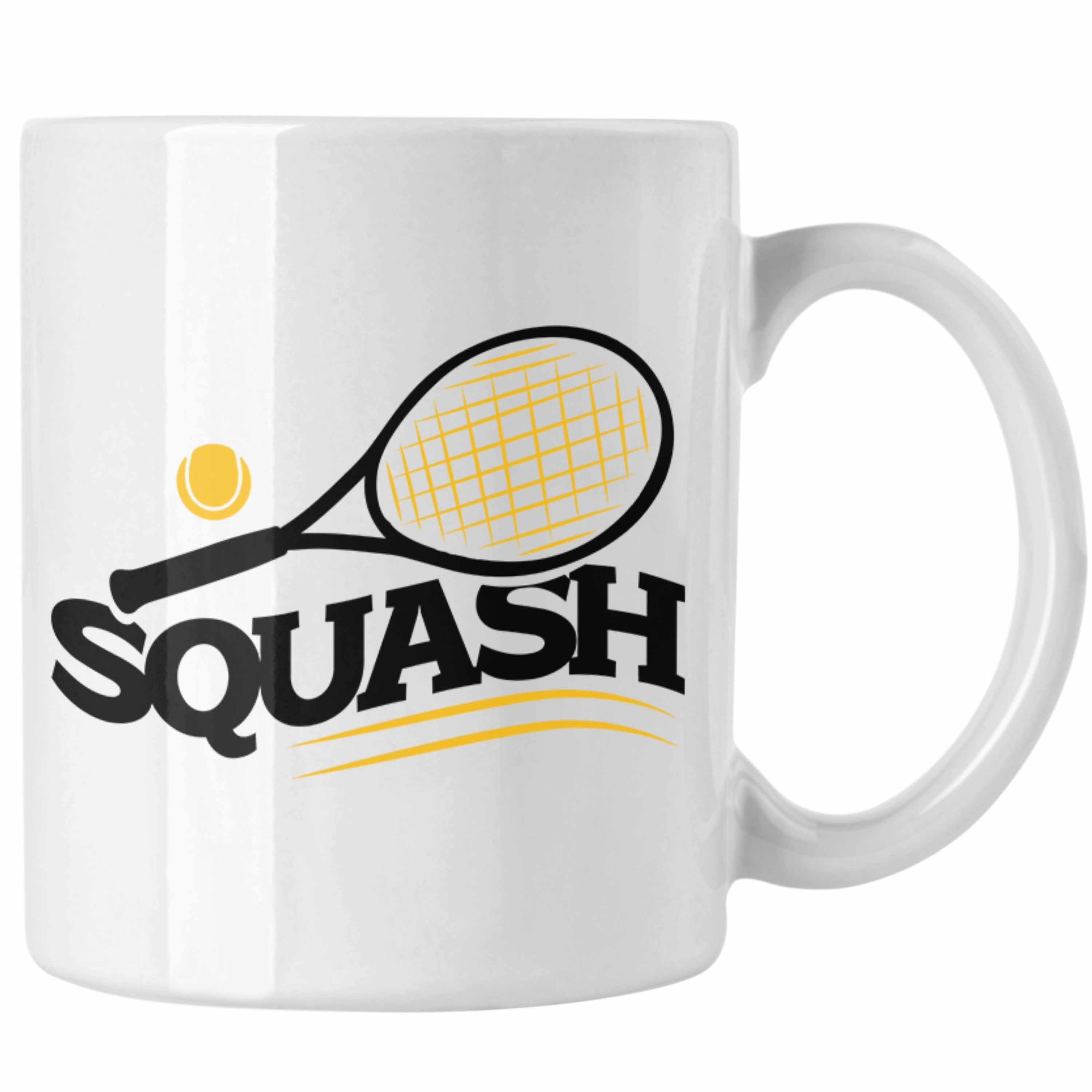 Trendation Tasse Lustige Squash-Tasse Geschenk für Squash-Spieler Weiss