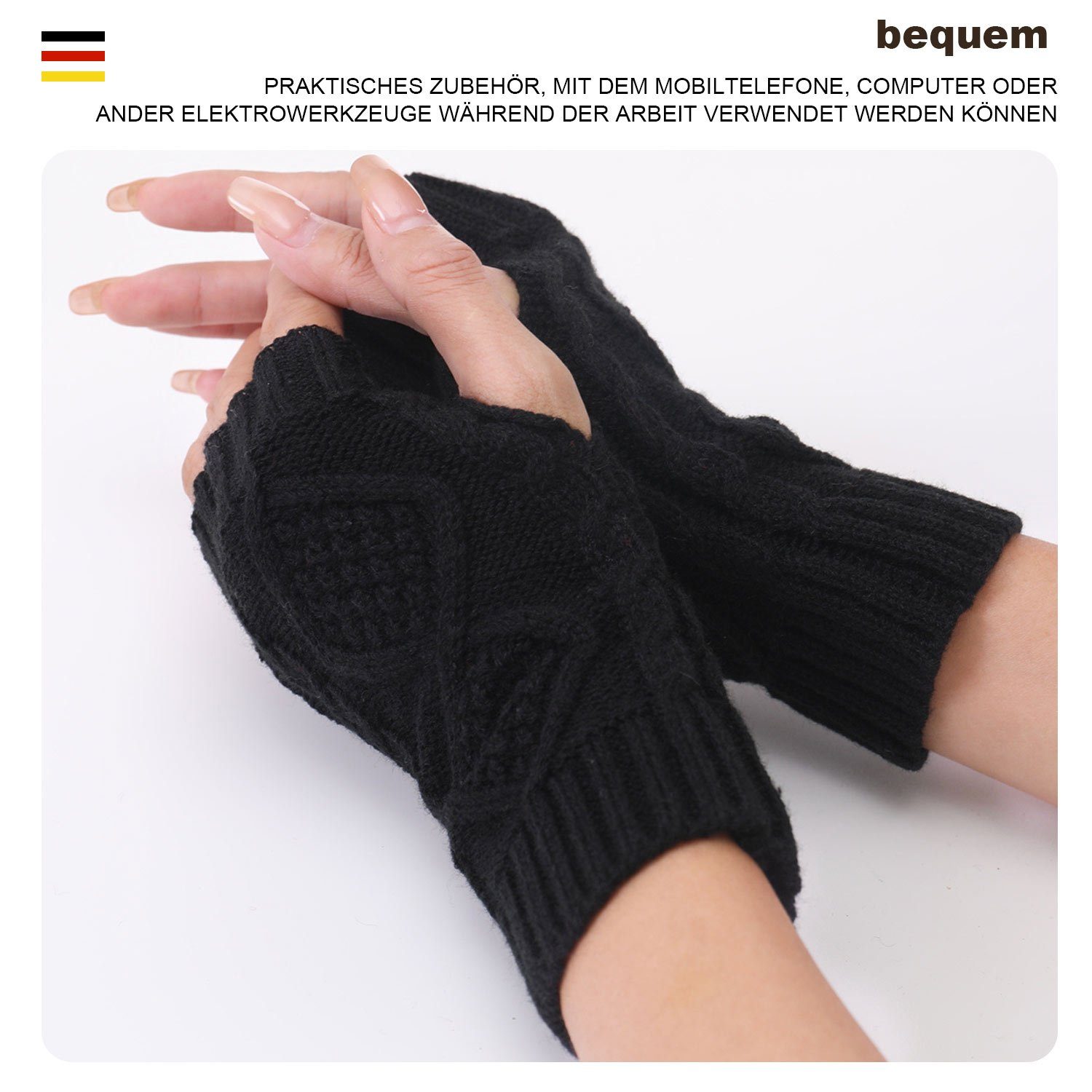 Winter Fingerlose Schwarz Wärmer Gestrickte Damen MAGICSHE Strickhandschuhe Handschuhe