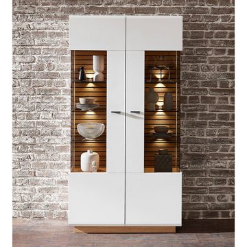 Lomadox Vitrine FALLON-55 Vitrinenschrank, weiß mit Eiche, 98cm breit