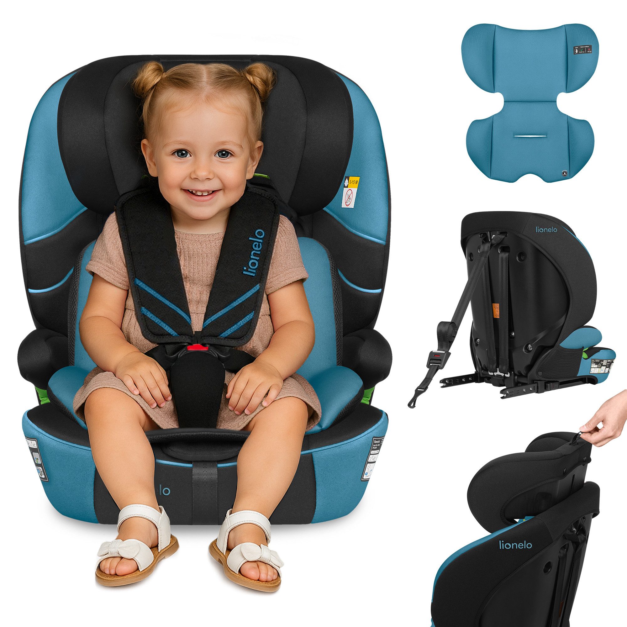 lionelo Autokindersitz LEVI FIX I-SIZE, ab: ab 15 Montaen, bis: Bis ca. 12 Jahre (150 cm), ab: 76 cm, bis: 150 cm, (Set), Dri-Seat/ISOFIX/TopTether/Reduziereinsatz/Komfort
