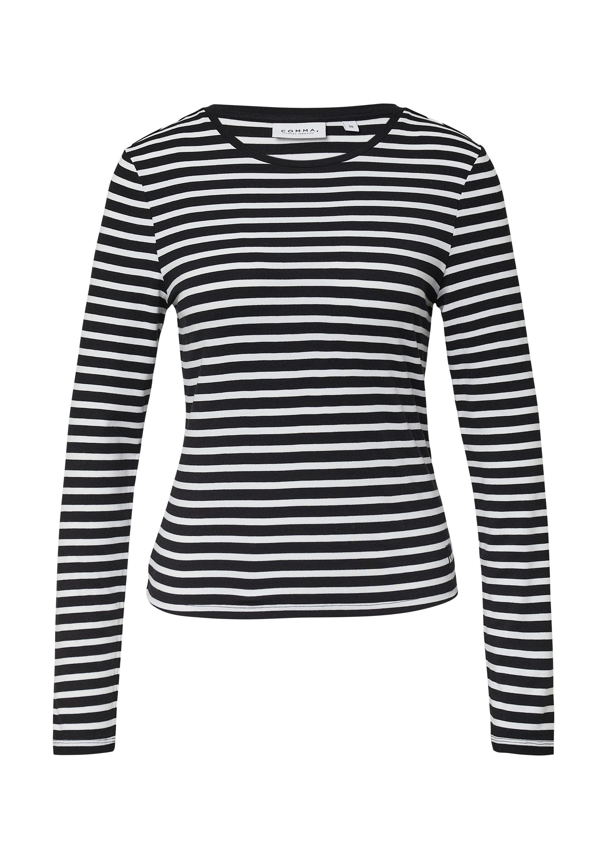 comma Langarmshirt T-Shirt Gestreiftes Longsleeve aus Baumwolle