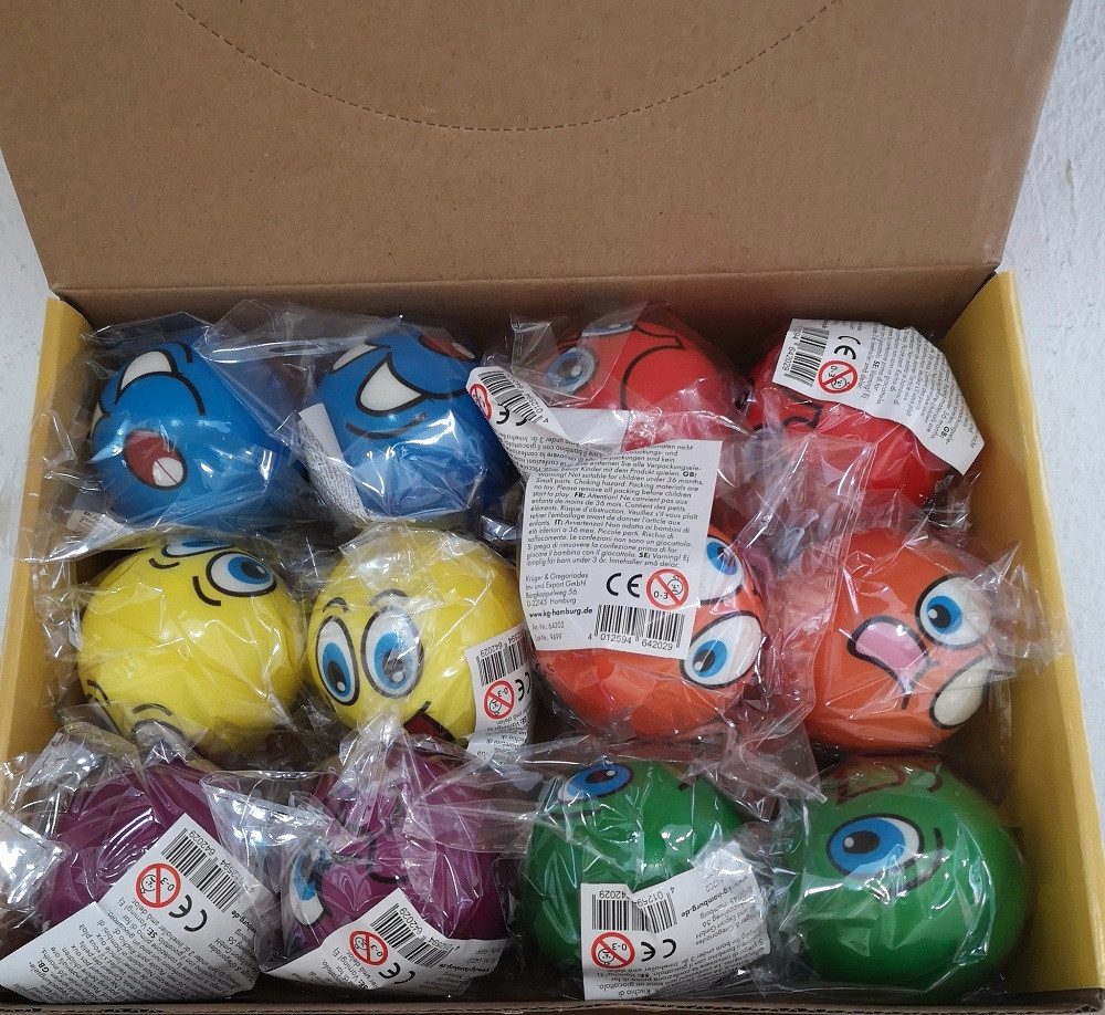 Krüger & Gregoriades Softball lustige Gesichter, Smile Knautschball, Stressball, Ball, Kinderball (12-St), Ideal zum Knautschen, Drücken, Kicken, Stressabbau, Mitgebsel