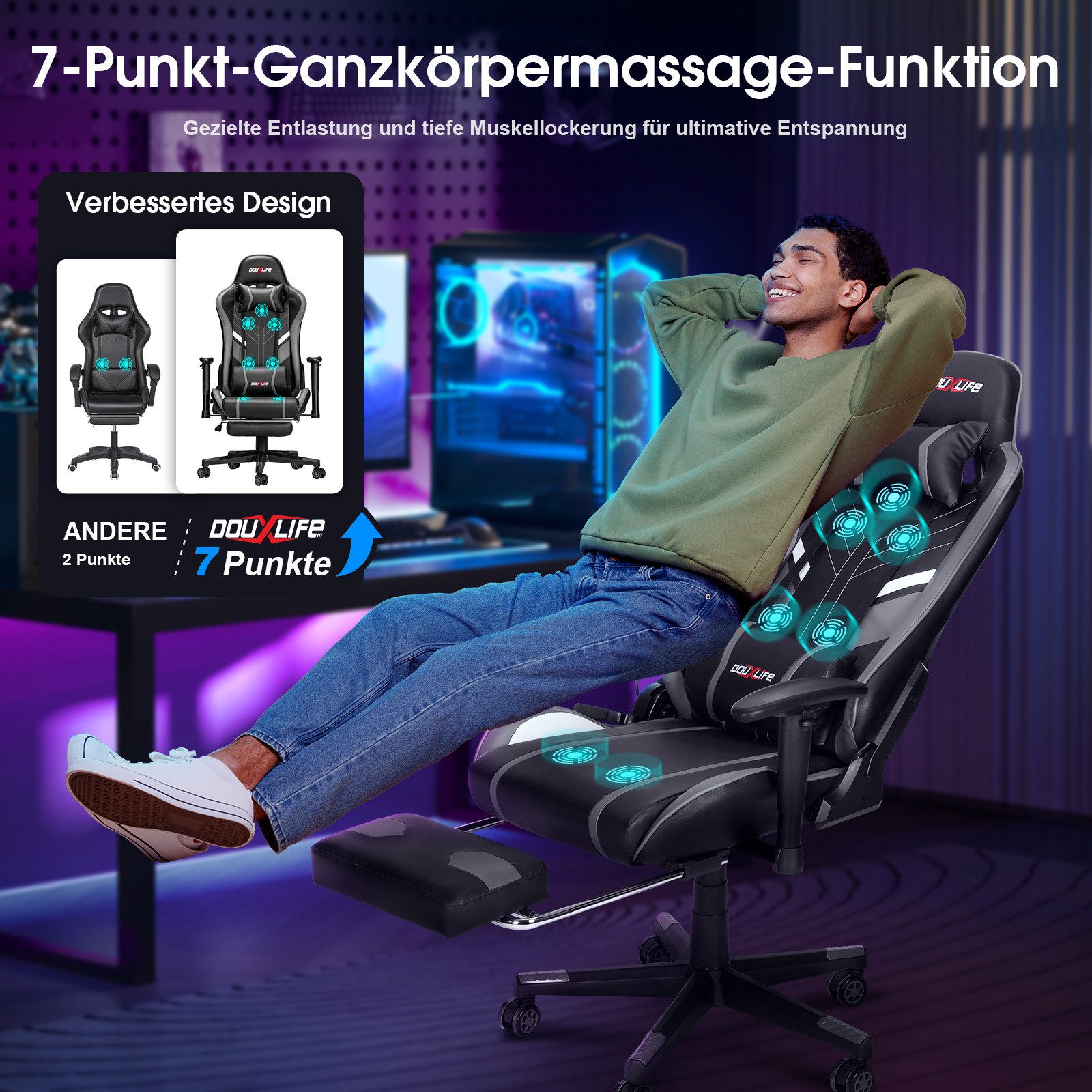 Douxlife Gaming-Stuhl (Ergonomischer Gaming Sessel mit Massagefunktion), 5 günstig online kaufen