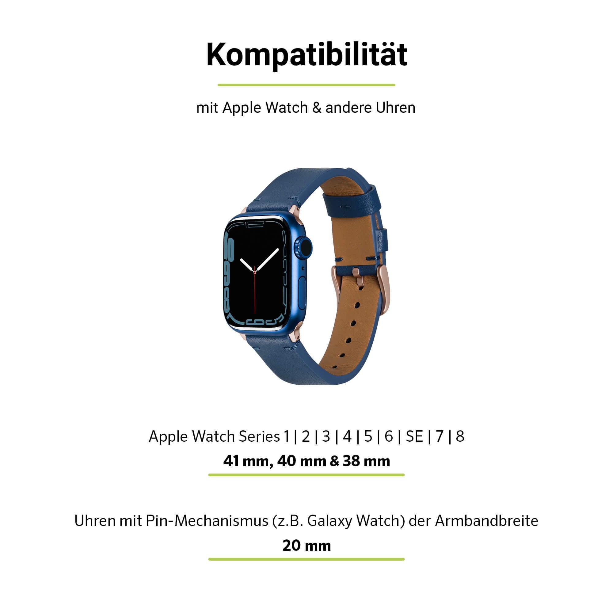 (41mm), SE Blau, Adapter, Series 9-7 Smartwatch-Armband Artwizz Leather, Armband (40mm), & 6-4 Leder mit WatchBand Watch 3-1 Apple (38mm)