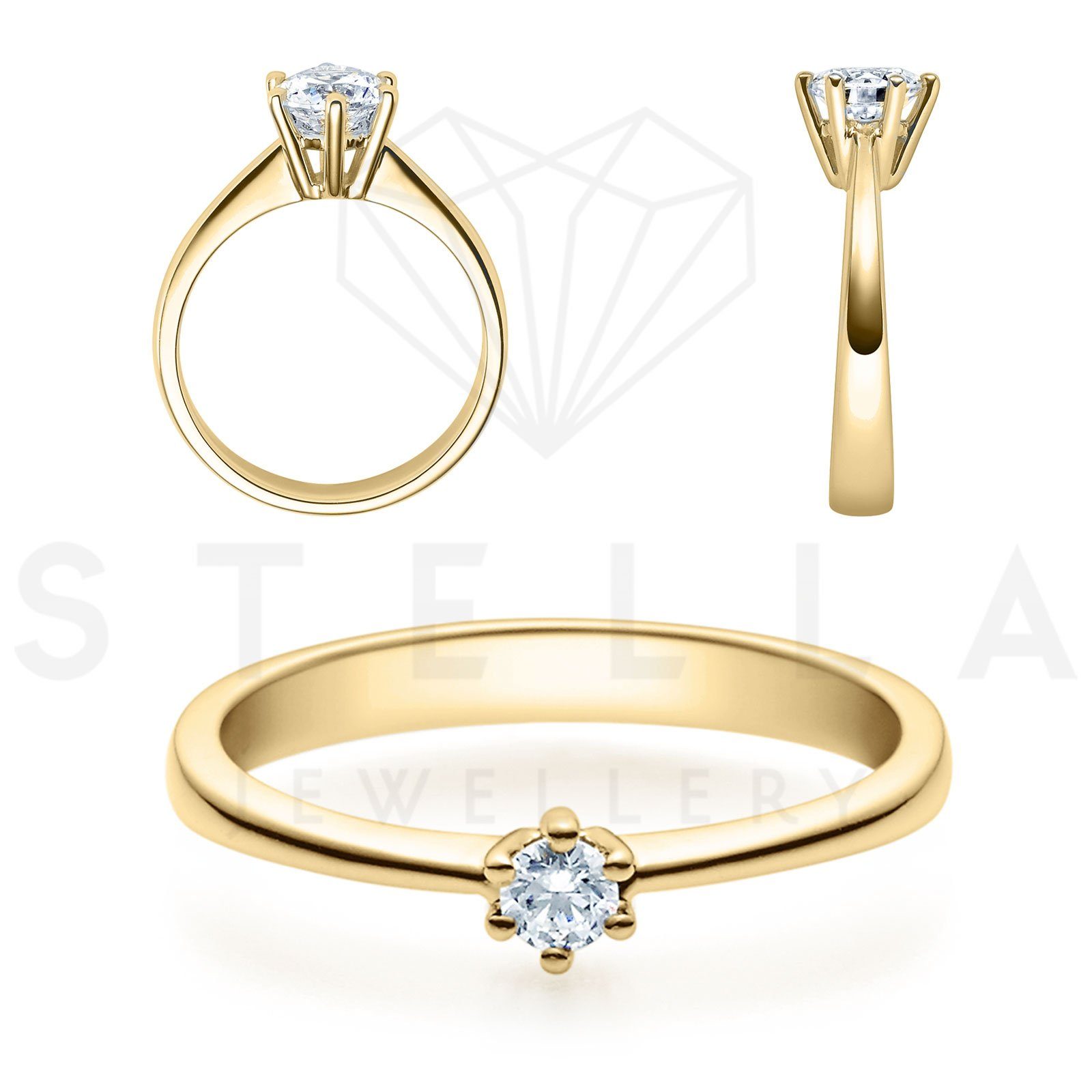 Brillant Verlobungsring - - 0,25ct. mit Poliert Stella-Jewellery (inkl. 54 585er Gelbgold Gr. Diamant Verlobungsring Etui),