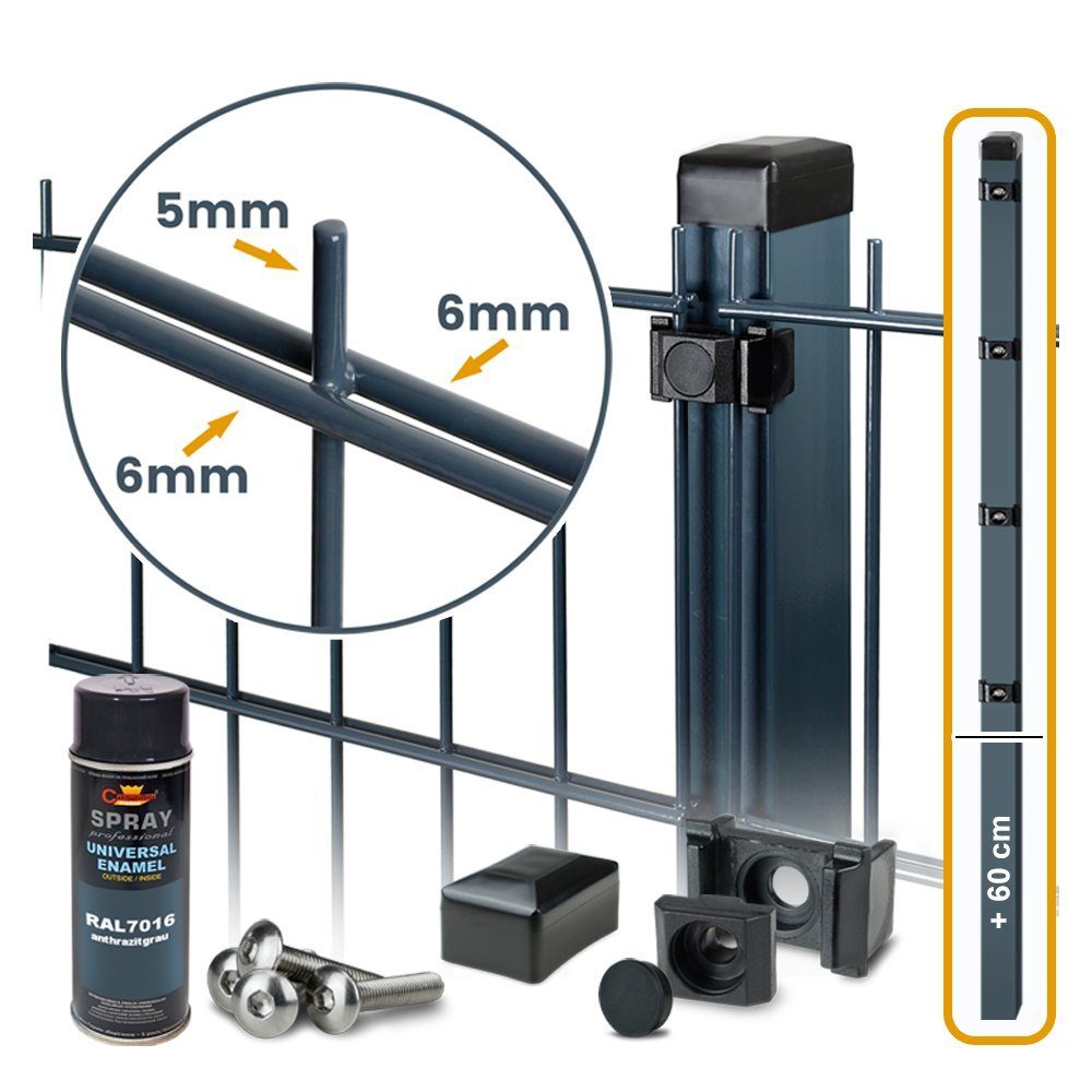 Roysson Doppelstabmattenzaun Doppelstabmattenzaun Set Pfosten Dübelplatten Stabmattenzaun (1830mm)