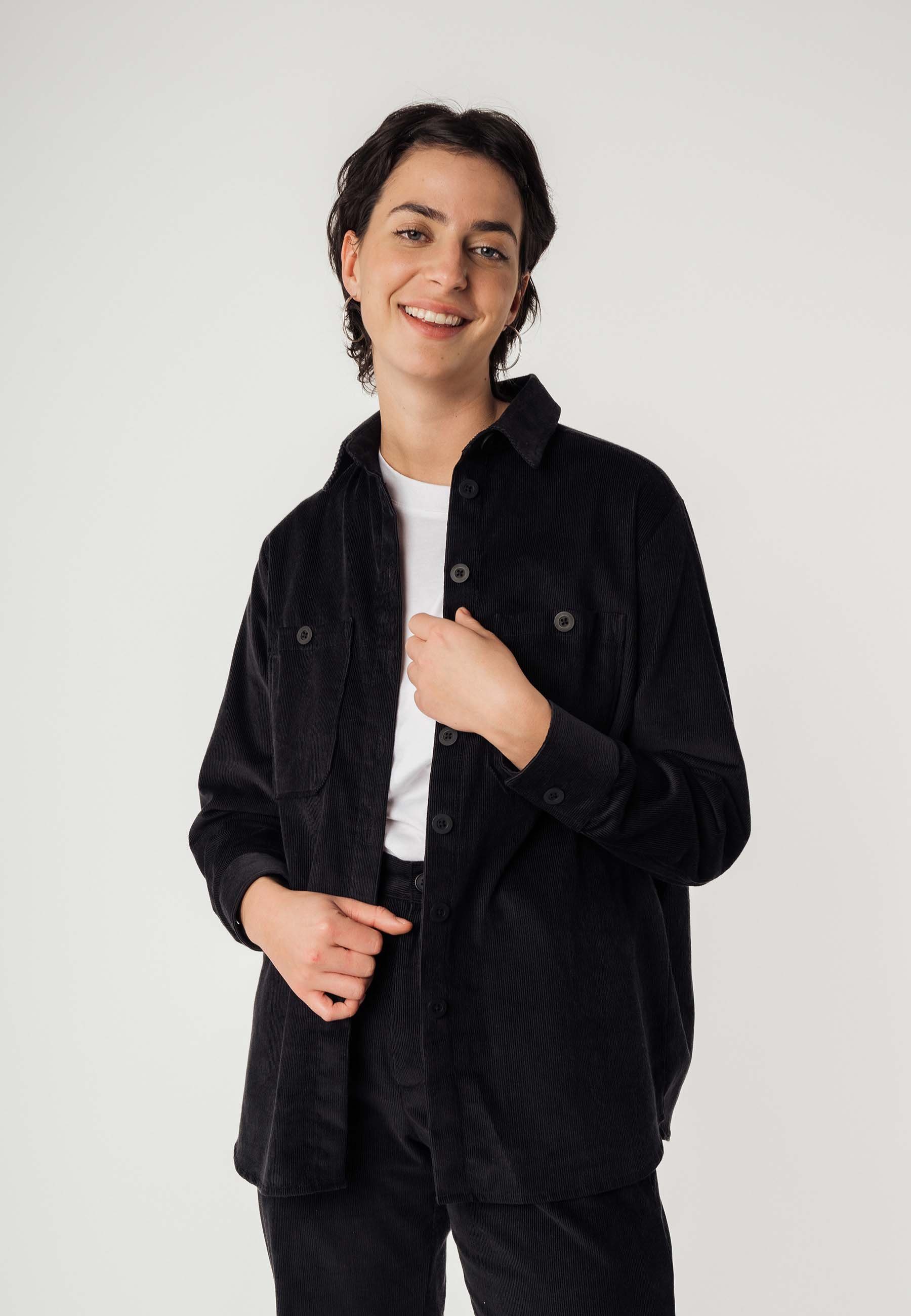 Cord Overshirt schwarz MELA Langarmhemd JIYA