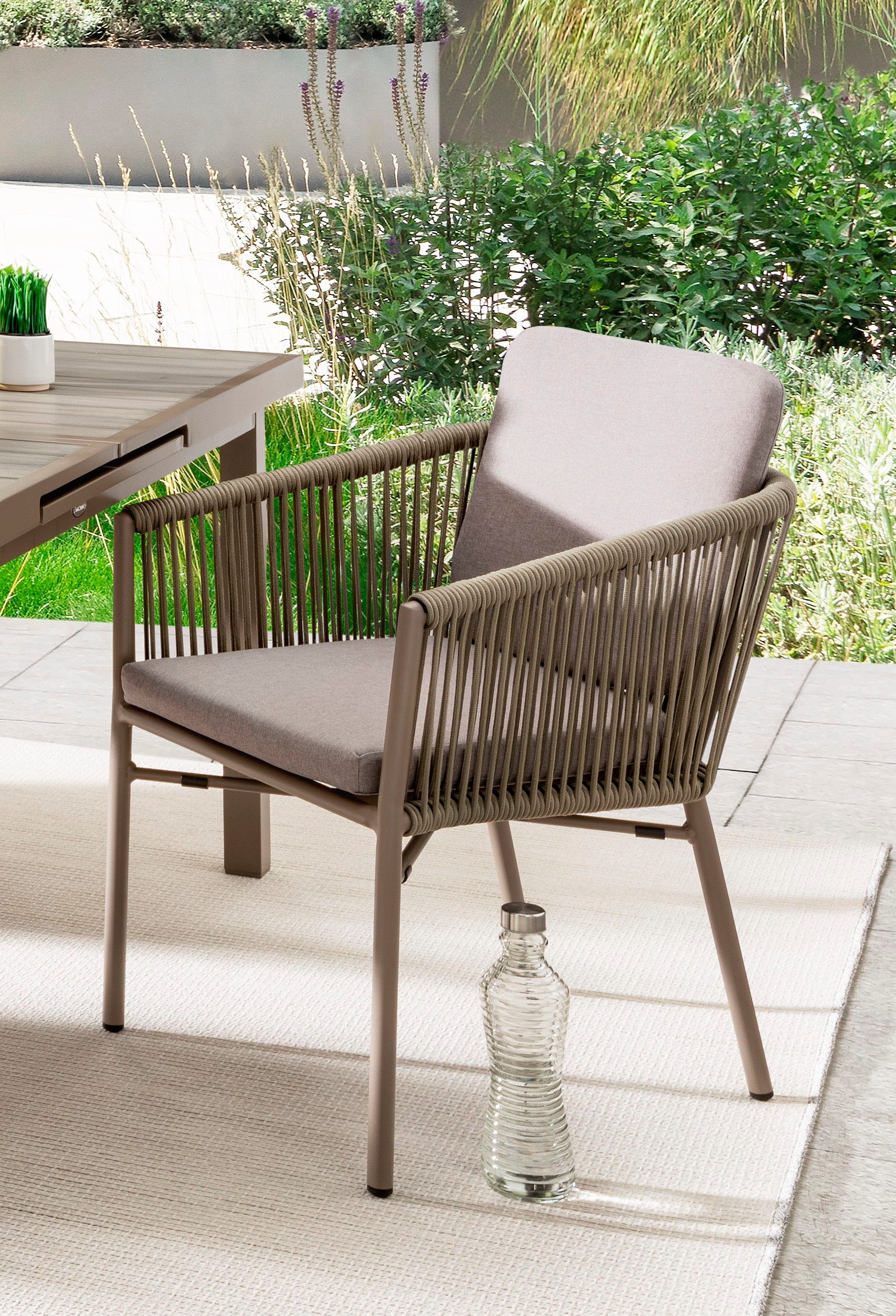 Destiny Garten-Essgruppe LUCCA IMOLA, (13-tlg., 4x Sessel, 1x Tisch, inkl. Auflagen), Aluminium, Polyrattan, Rope