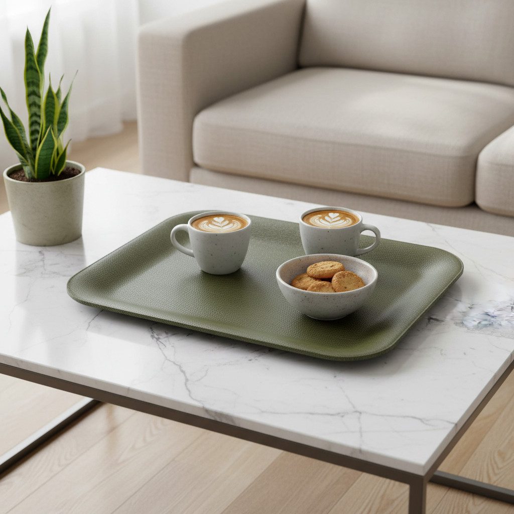 Signature Home Collection Tablett Tablett flach S beschichtet grün für Kaffee Serviertablett, Kunstleder, Gewebe, (1-tlg), pflegeleicht, abwischbar, perfekt zum Servieren oder als Dekotablett