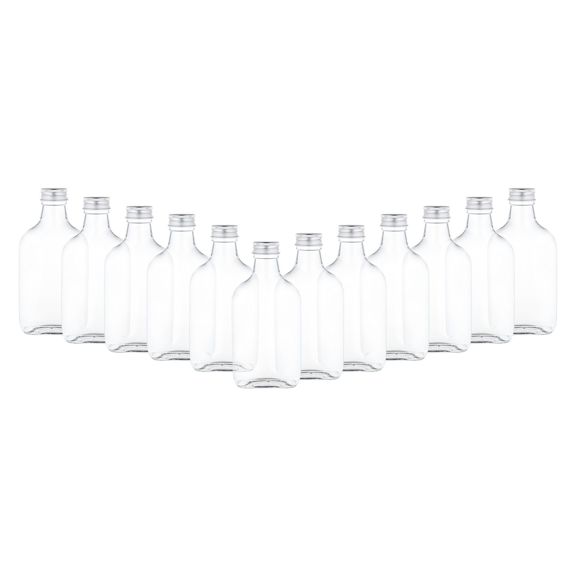MamboCat Einmachglas 12er Set Taschenflasche Silber 28 PP Glas Deckel 200 Aluminium, incl. ml