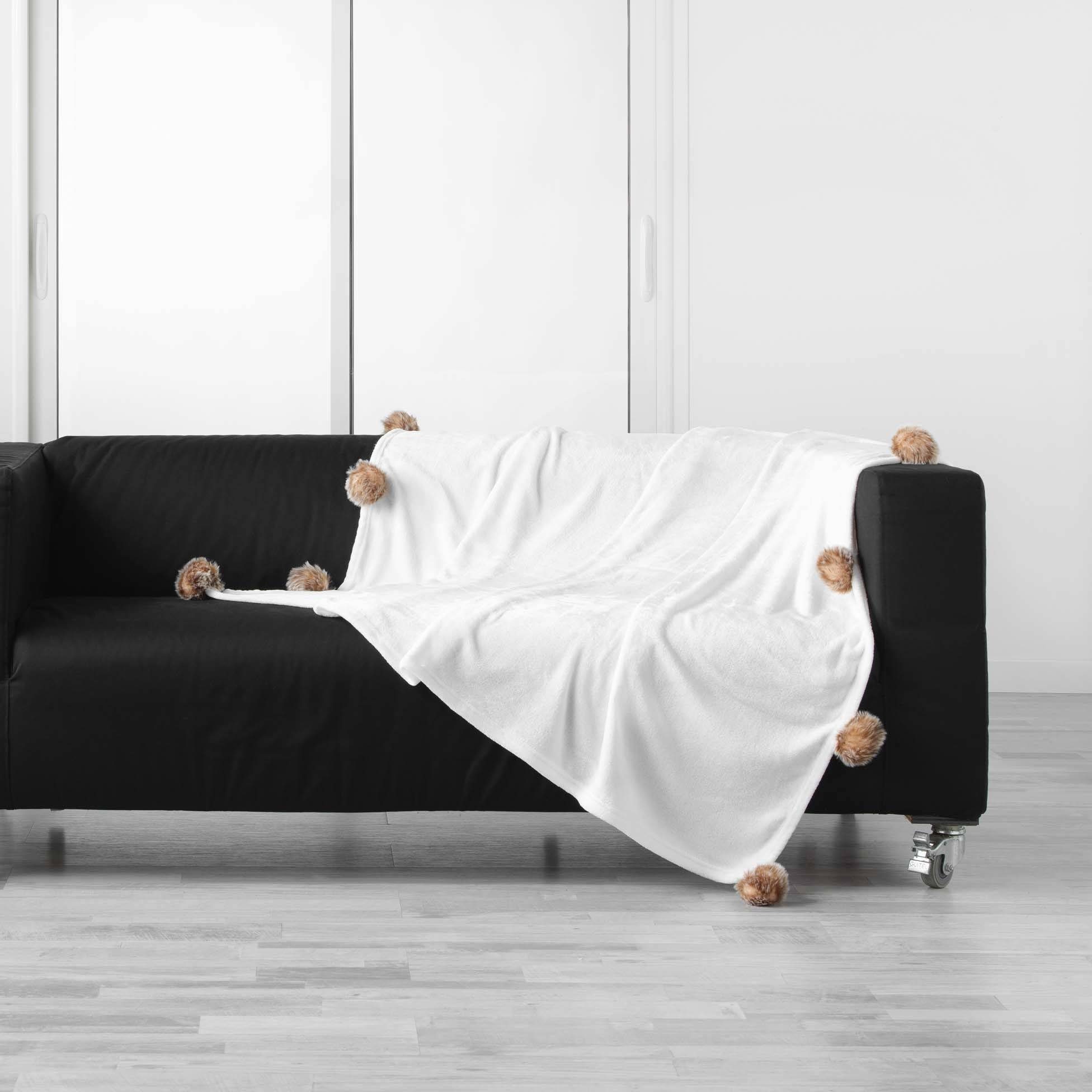 Douceur d'intérieur Tagesdecke Weiche Decke SNOWY, mit Pompons, kuschelig, 125 x 150 cm