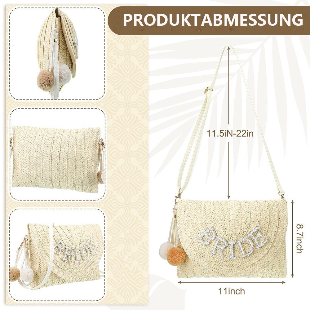 Purse Geldbörse Pearl Shoulder Bag Straw Rhinestone Envelope Beige(Stil1) Wallet Woven GelldG