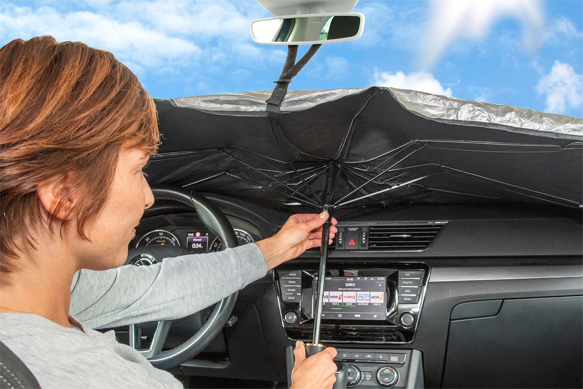 All Ride Frontscheibenabdeckung Auto Frostschutzmatte, (Alu-Beschichtung,  Rückseite mit Schaumstoff Beschichtung), PKW Frontscheibenabdeckung  Universalgröße