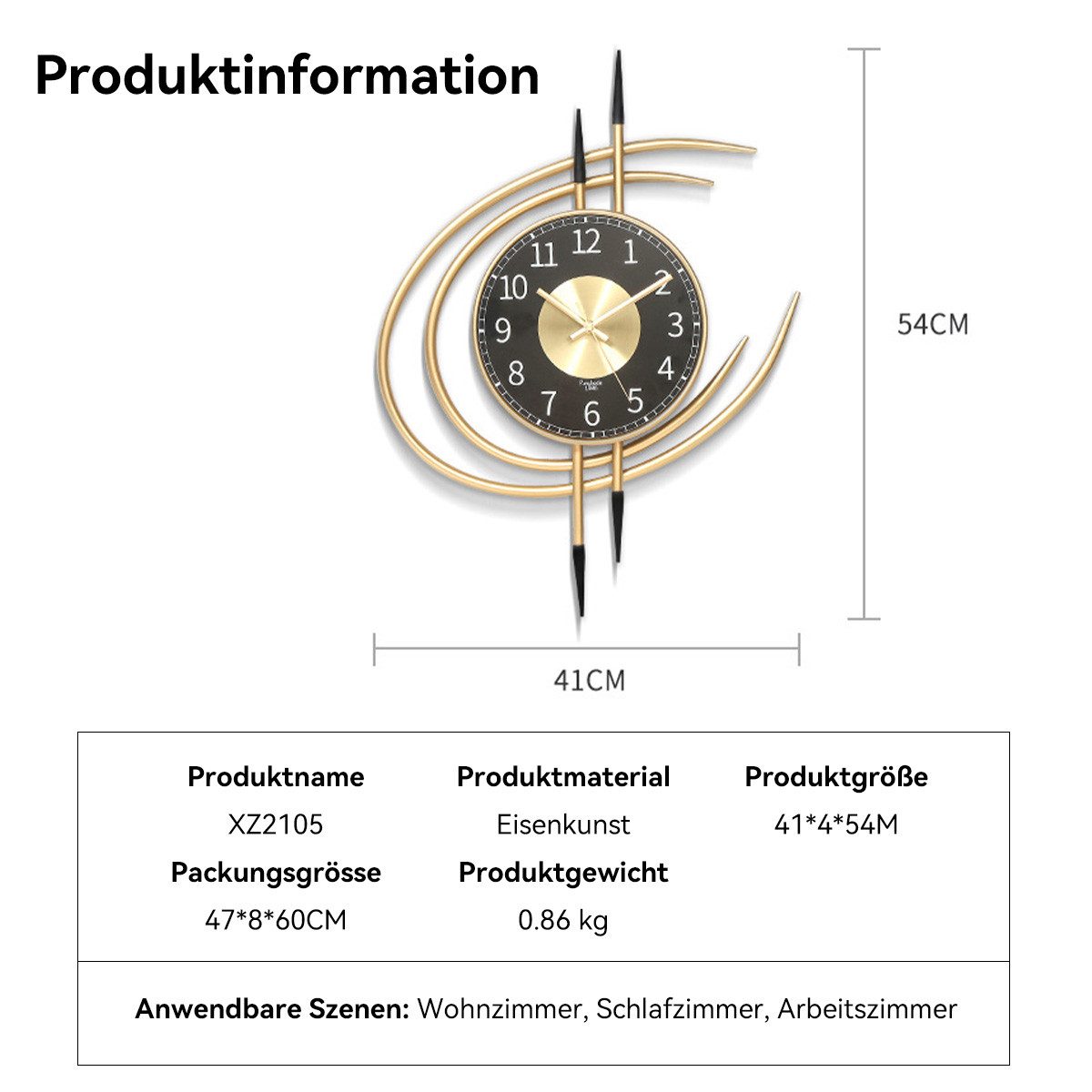 DOPWii Wanduhr Leichte Luxus-Wanduhr, 54*41*4 Stumm Wohnzimmer Hotel Wanduh günstig online kaufen