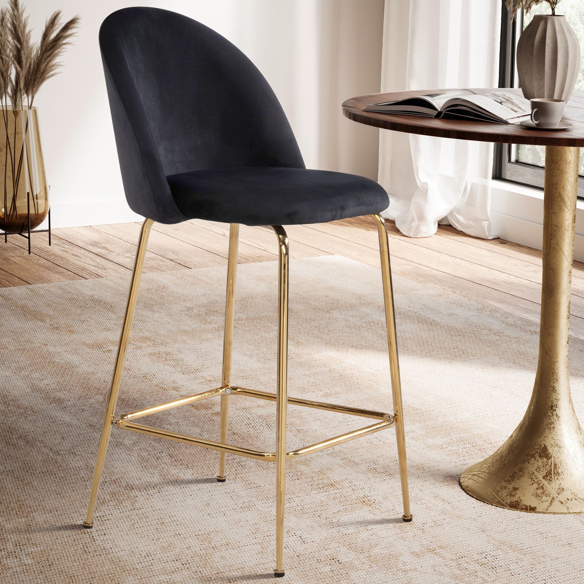 FINEBUY Barhocker FB59809 (Samt Schwarz Hocker günstig online kaufen