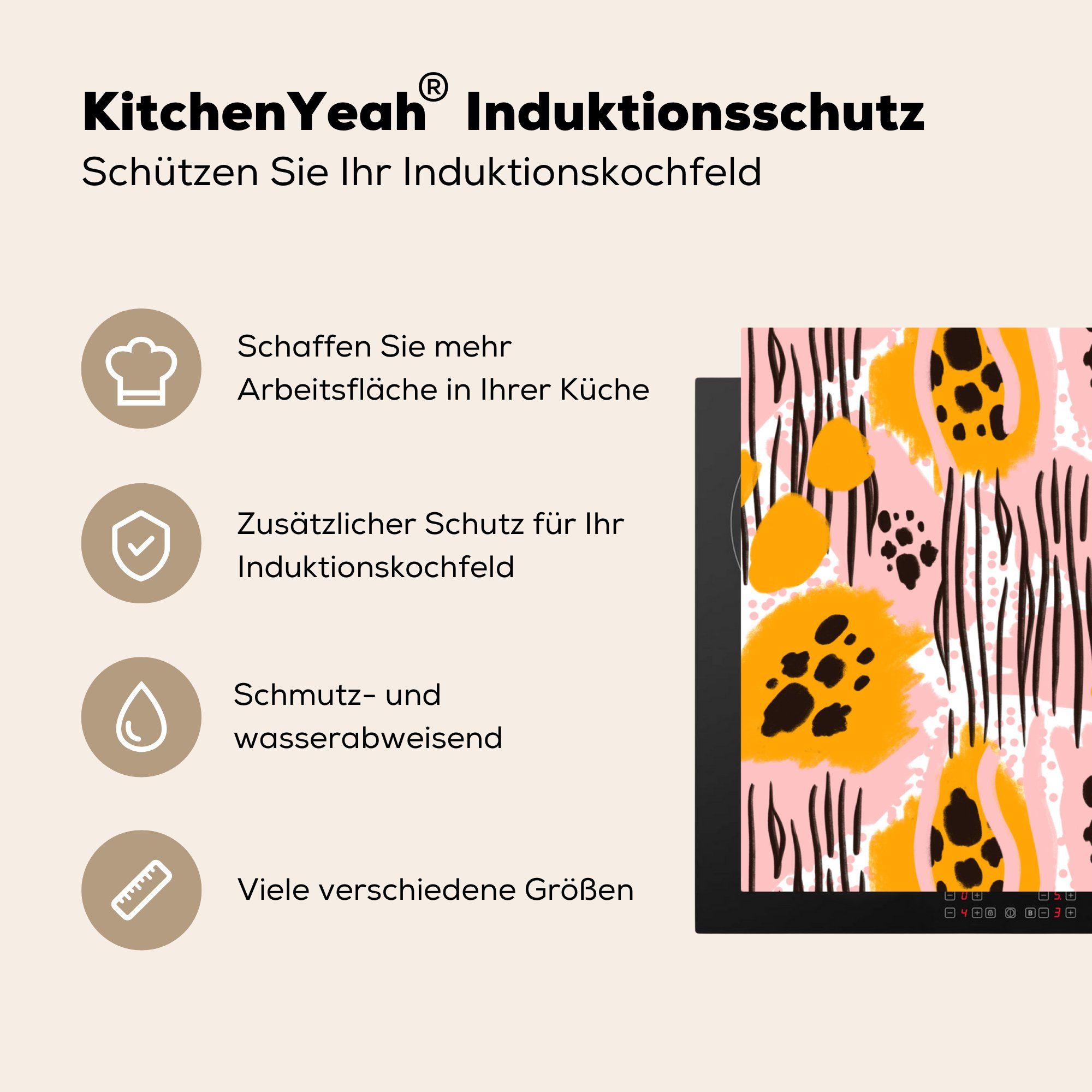 cm, Herdblende-/Abdeckplatte für küche, Vinyl, die 81x52 Orange Induktionskochfeld MuchoWow - - Schutz Rosa (1 Abstrakt, tlg), Ceranfeldabdeckung
