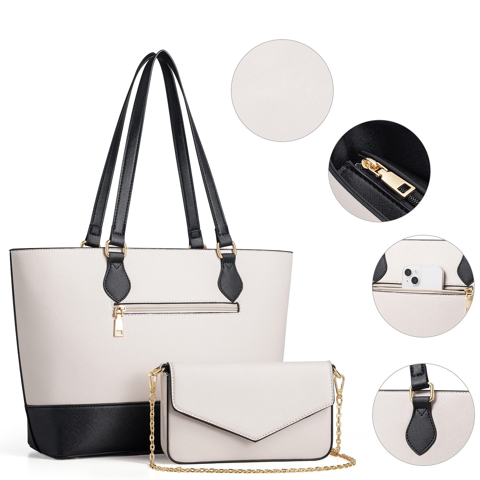 OKWISH Henkeltasche Umhängetasche Handtasche Tragetasche Aktentasche Tasche (Schultertasche Arbeitstasche Messenger-Tasche Top Griff Schultergurt, 4-tlg., Bürotasche, Ledertasche, Unitasche, Freizeittasche), für Frau Frauen Jungen Freizeit Business Schule Büro Reisen usw