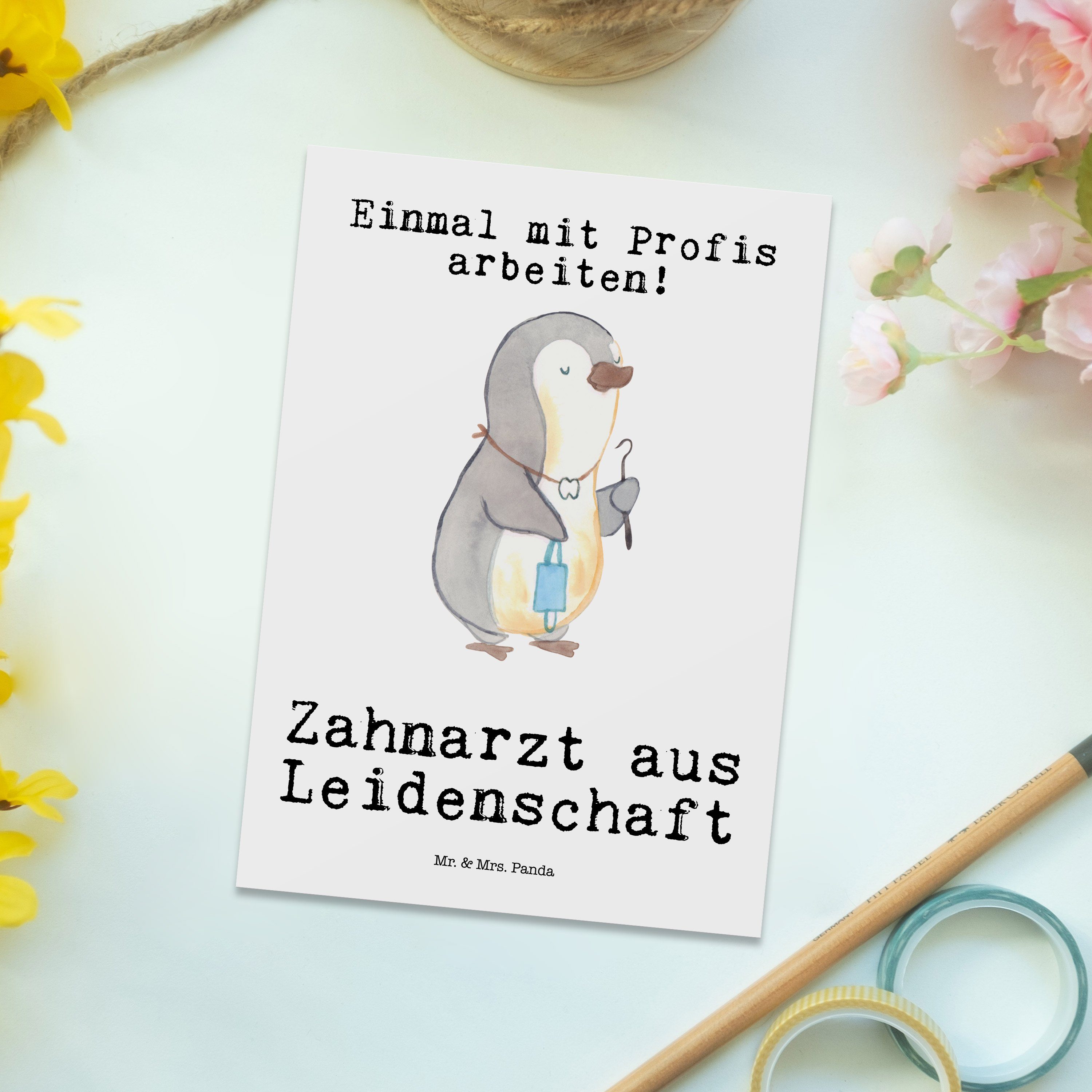 Mr. Postkarte Panda Leidenschaft - Zahnarzt aus & Geschenkkarte, - Einladung Geschenk, Weiß Mrs.
