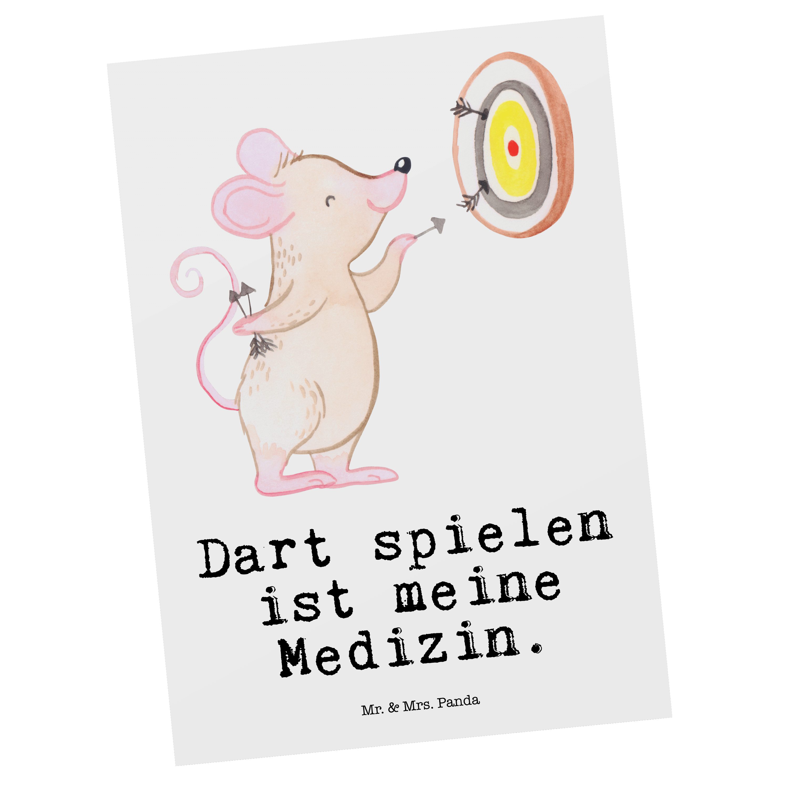 Mr. & Mrs. Panda Postkarte Maus Dart spielen Medizin - Weiß - Geschenk, Sportart, Ansichtskarte