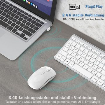 J JOYACCESS 2.4G Kabellose QWERTZ Deutsches Layout Tastatur- und Maus-Set, mit 2400DPI Funkmaus Wiederaufladbar Kombi für PC, Laptop Smart TV