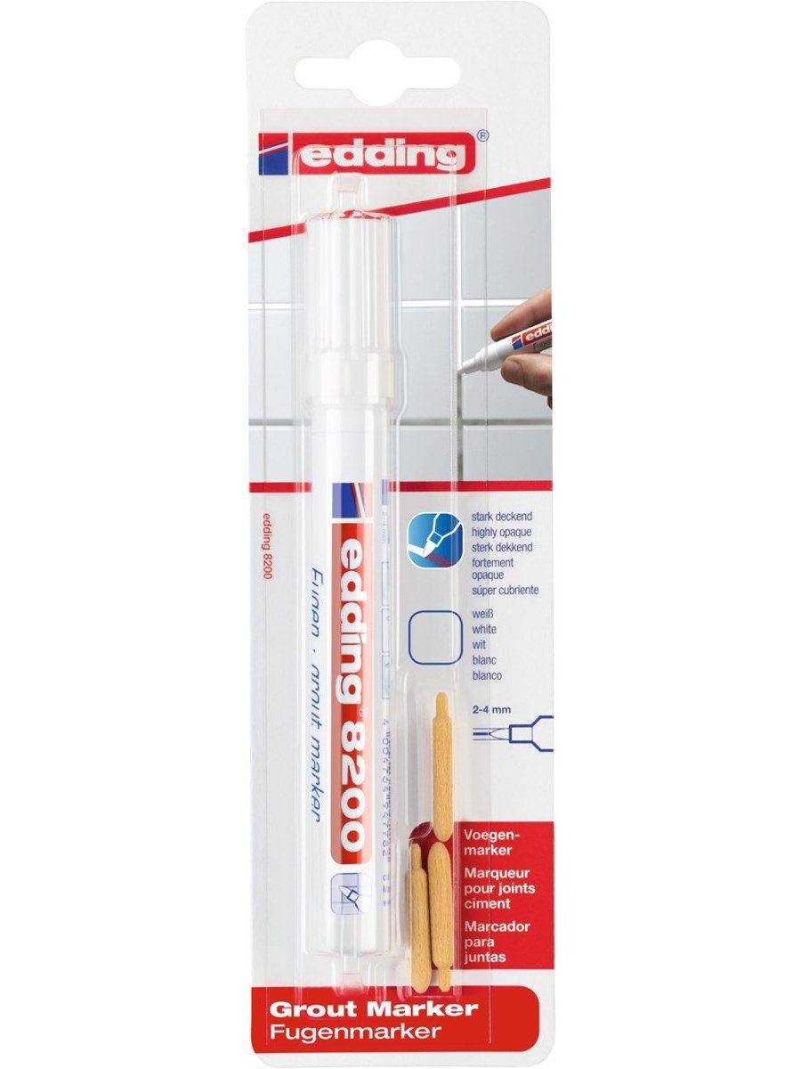 edding Marker Fugenmarker 8200 für Sanitärfugen in Weiß 2 bis 4 mm, wasserfest lichtbeständig schnell trocknend