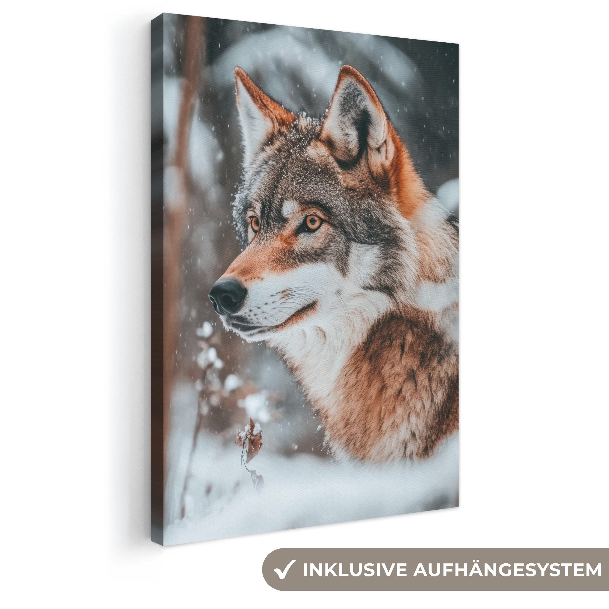 OneMillionCanvasses® Leinwandbild Wolf - Schnee - Winter - Tiere - Natur - Schnee, Fotodruck (1 St), Leinwand Canvas Wandbild, Wanddekoration 20x30 cm