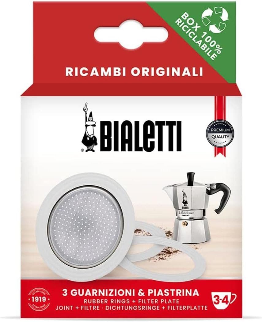 BIALETTI Kaffeekanne Bialetti Ersatzdichtungen 3 Dichtungen + 1 Filter 3/4 Tassen Rot