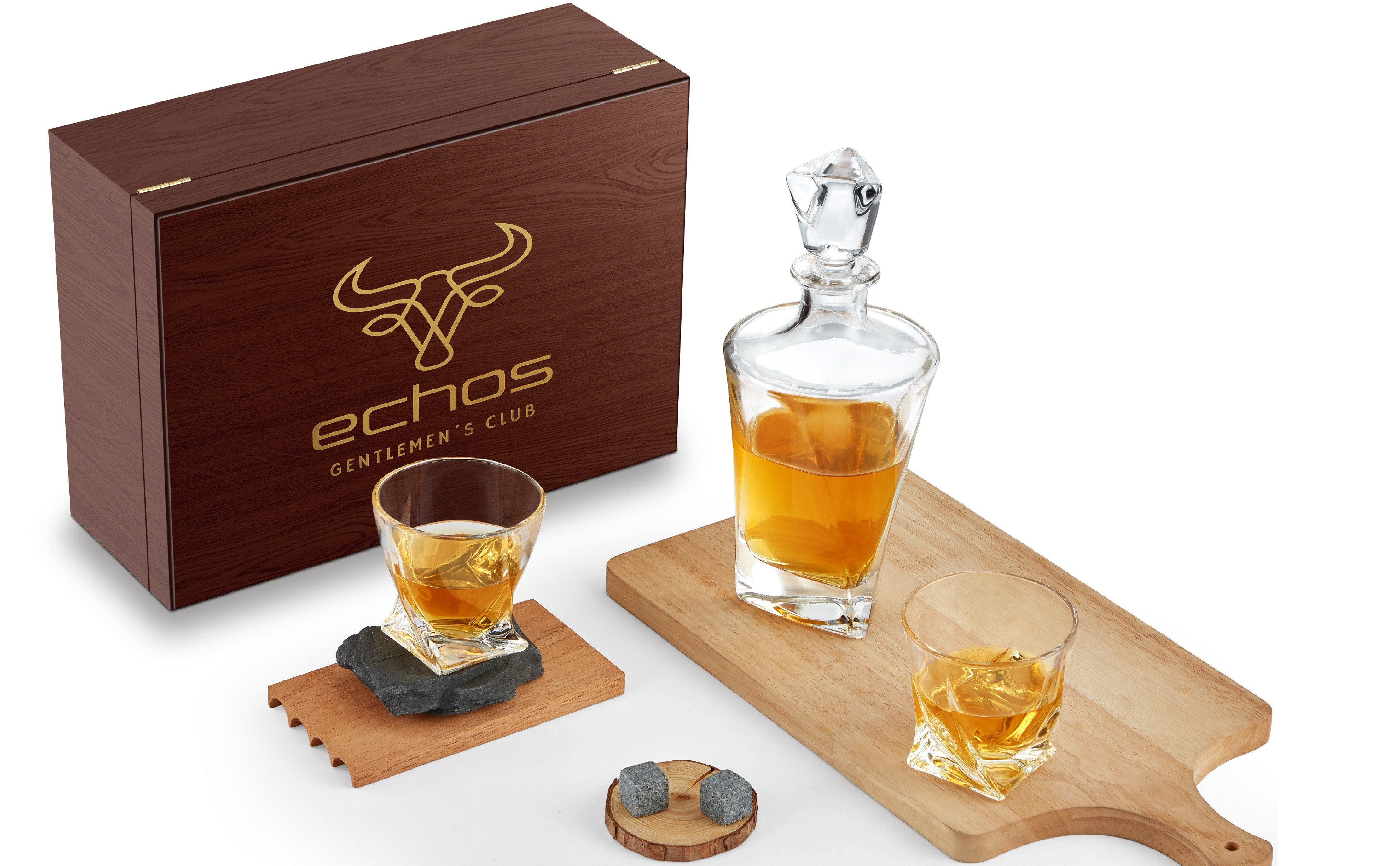 echos Gläser-Set Eco-5020, Glas, Whiskey Geschenkset 13-teilig,8 Granitsteine + Zange,Kalk-Natron-Glas