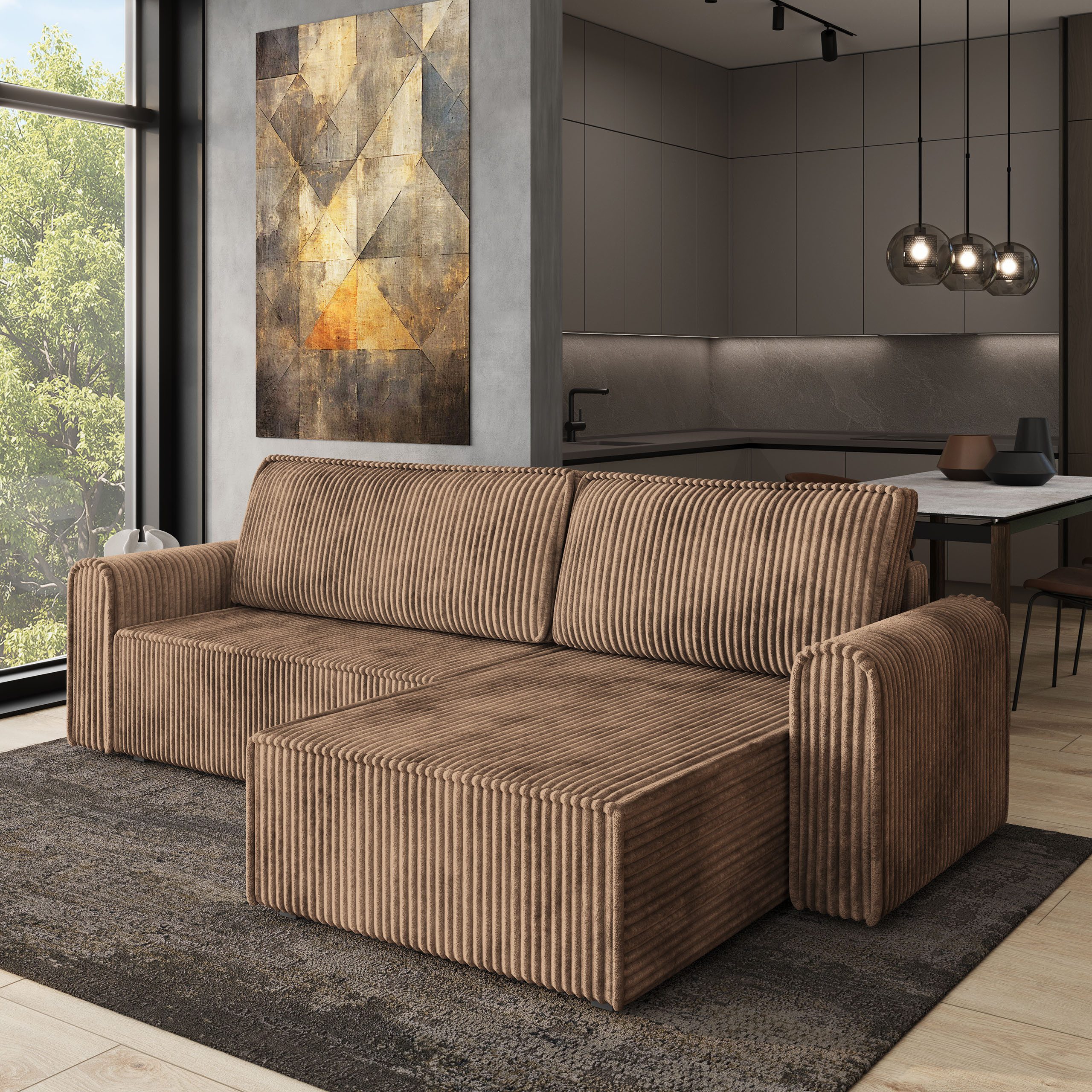 Masseno Ecksofa VALTINO mit Schlaffunktion L-Form, Sofa mit Bettkasten