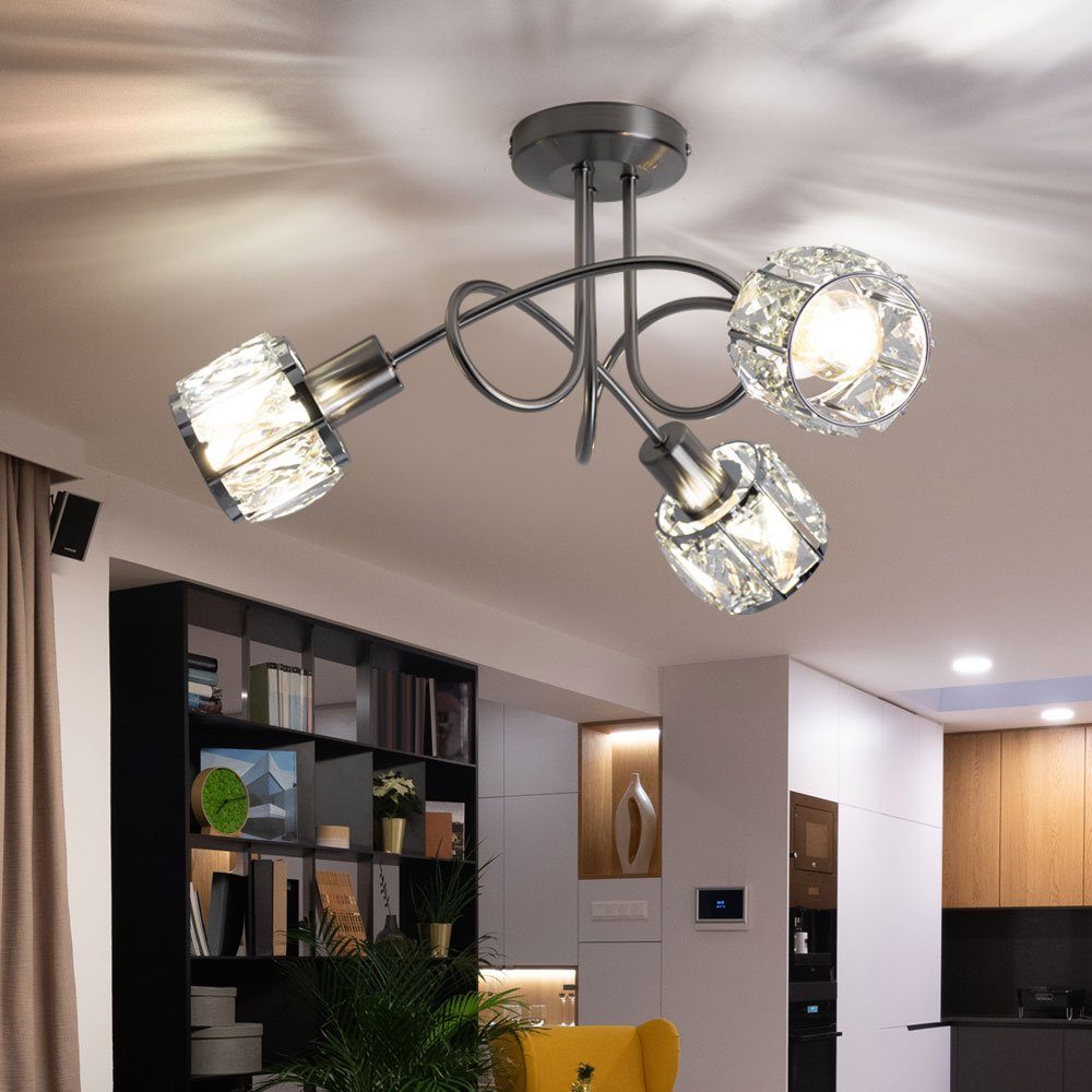 etc-shop LED Chrom Leuchtmittel Warmweiß, Decken inklusive, Spot- Strahler Lampe Zimmer Kristall Wohn Deckenleuchte, Glas