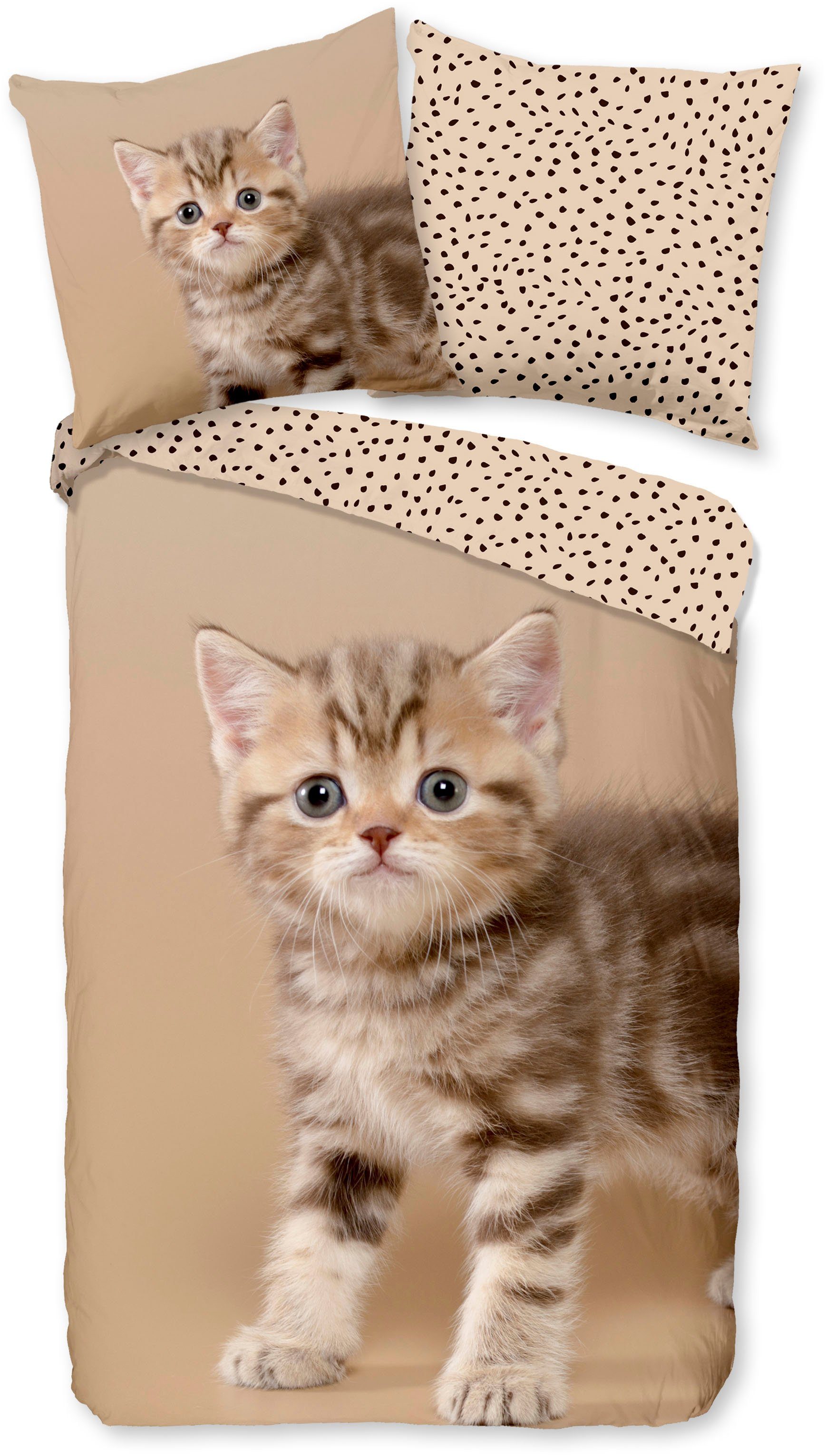 good morning Kinderbettwäsche »Stripe kitty«, Biber, 135x200, Warm, Weich, günstig online kaufen