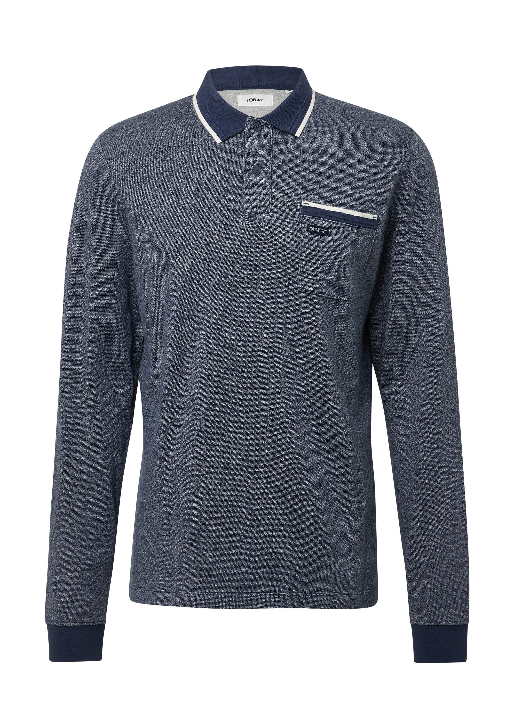 s.Oliver Langarmshirt Polo-Shirt Langarm-Polo mit Bündchen in Melange-Optik günstig online kaufen