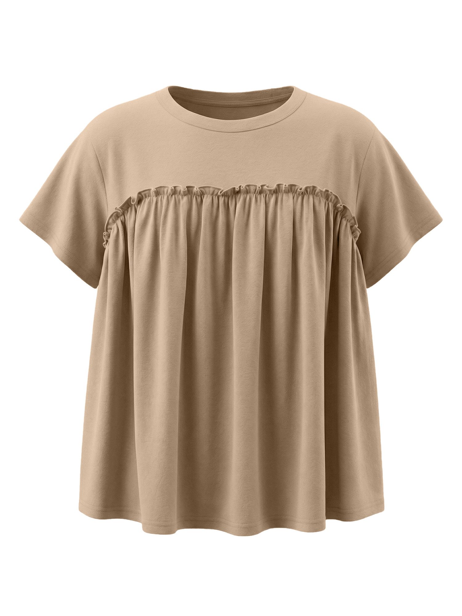 T-Shirt Damen mit Rüschen Rundhals Lässig Oberteil Alltag Freizeit