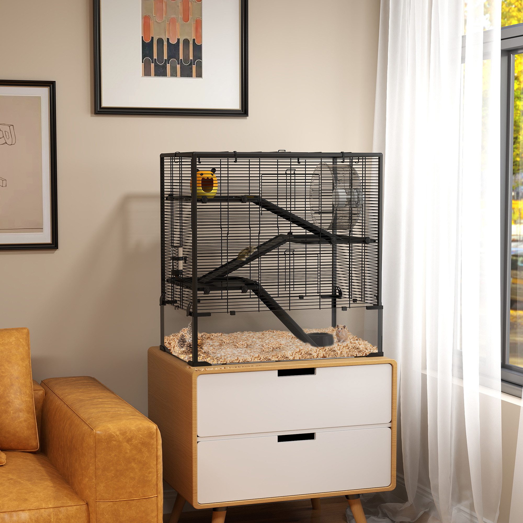 furnicato Kleintierkäfig Zwerghamster-Käfig Schwarz 78,5L x 48,5B x 80H cm