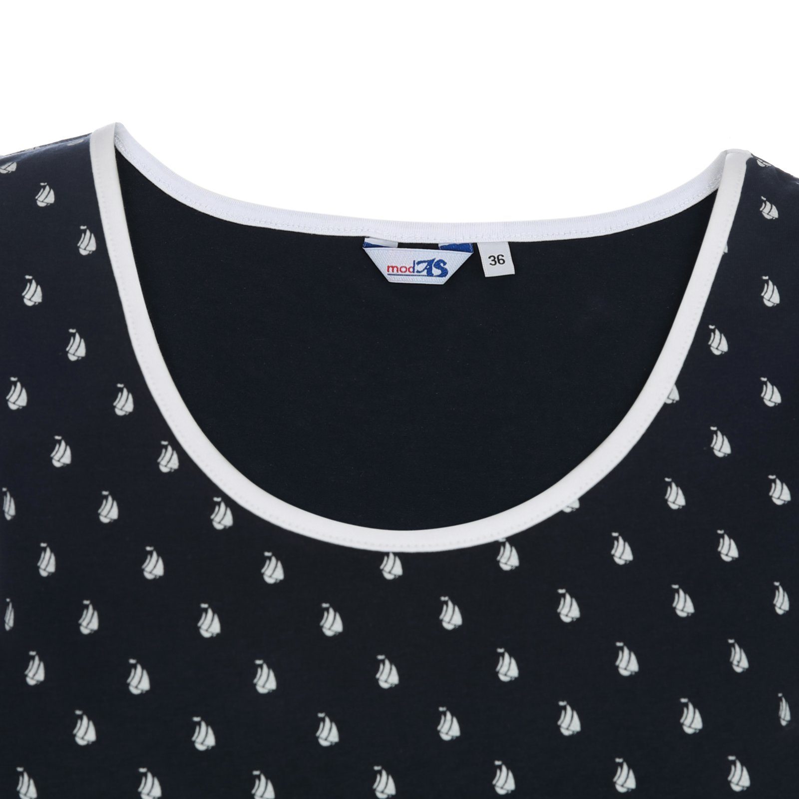 Print Top modAS Shirt mit marine Rundhalsshirt Baumwolle Damen - Ärmel (16) aus Maritim ohne Basic