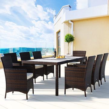 Casaria Sitzgruppe Monaco, (1-tlg), Stühle stapelbar 7cm Auflagen 190x90cm Gartentisch Balkon Essgruppe