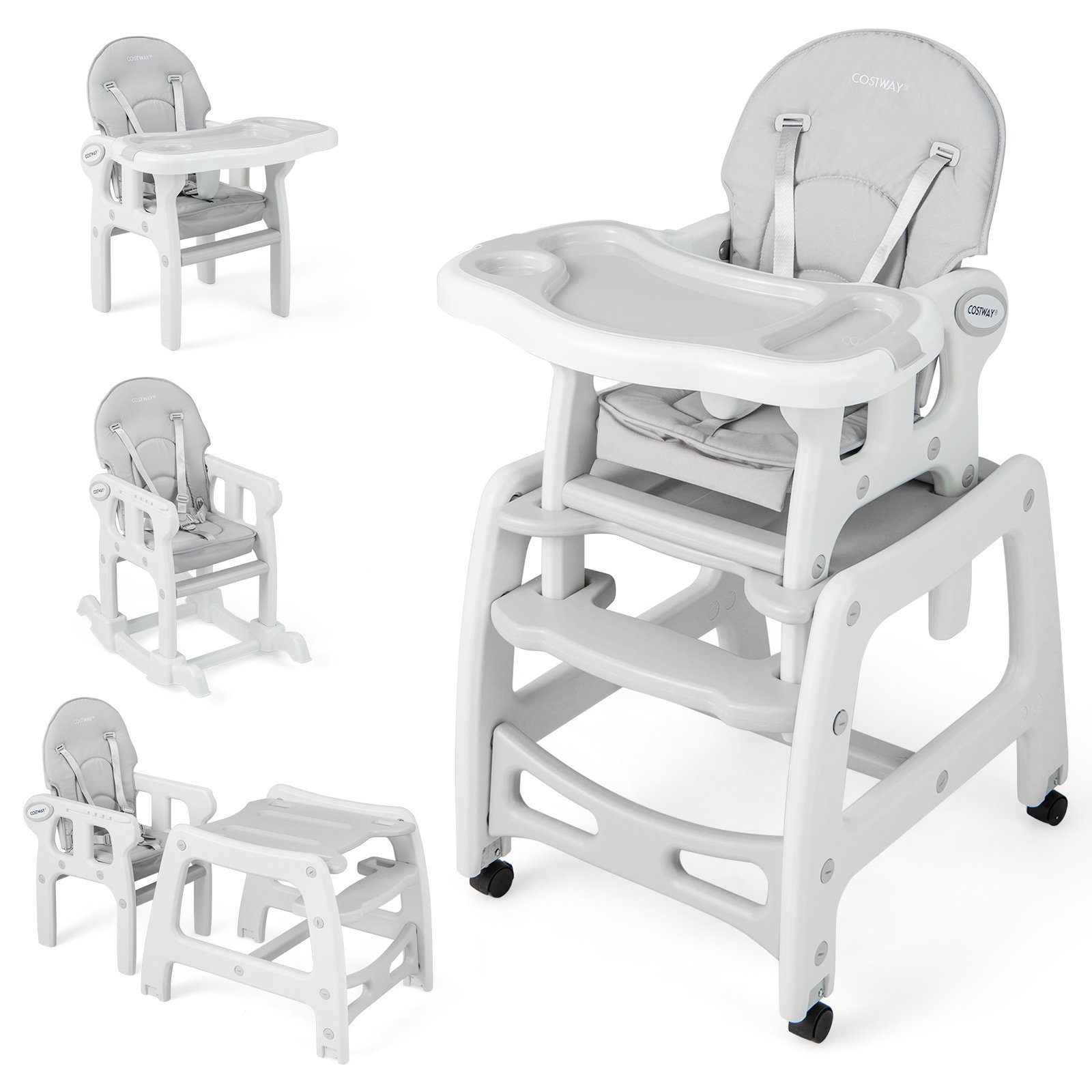 COSTWAY Hochstuhl 3 in 1 Essstuhl & Kindersitzgruppe, verstellbar&abnehmbar grau | Stühle