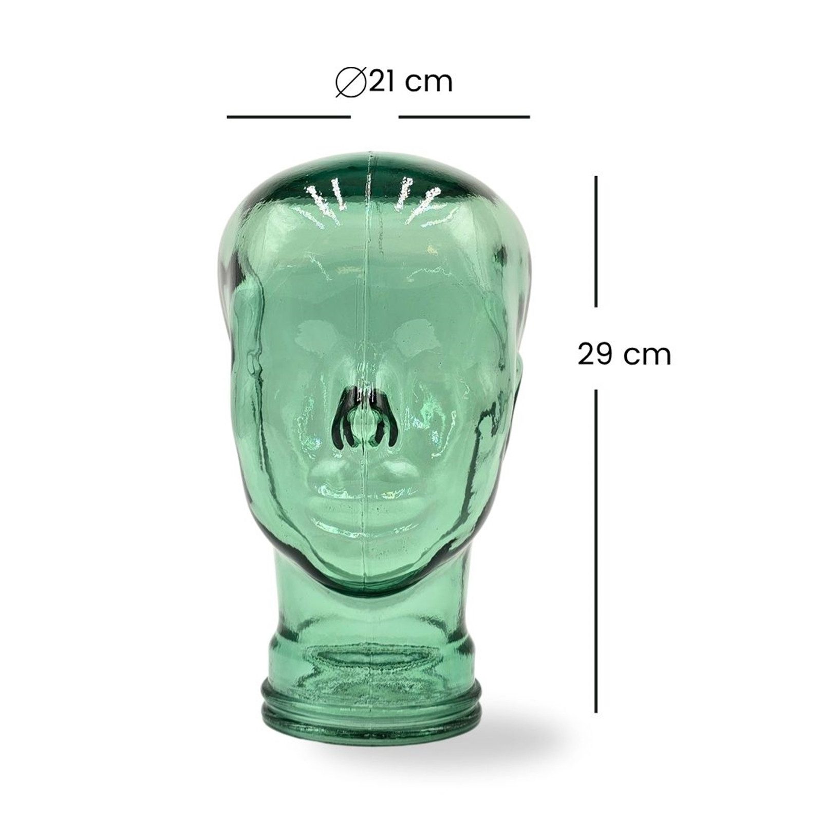 DESIGN DELIGHTS Skulptur Glas KOPFHÖRERSTÄNDER 29cm Glaskopf Skulptur, T03 grün